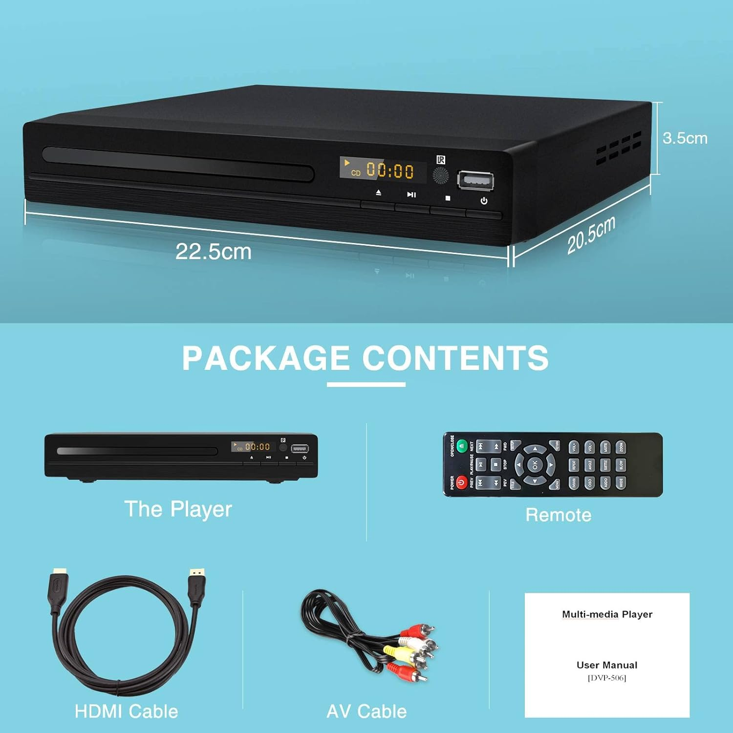DVD Player HDMI for TV, HD 1080P Upscaling CD Player with HDMI AV Coaxial Output USB Input, Support Recorder Disc, PAL/NTSC System, Region Free, HDMI AV Cable Remote Control Included image number 6