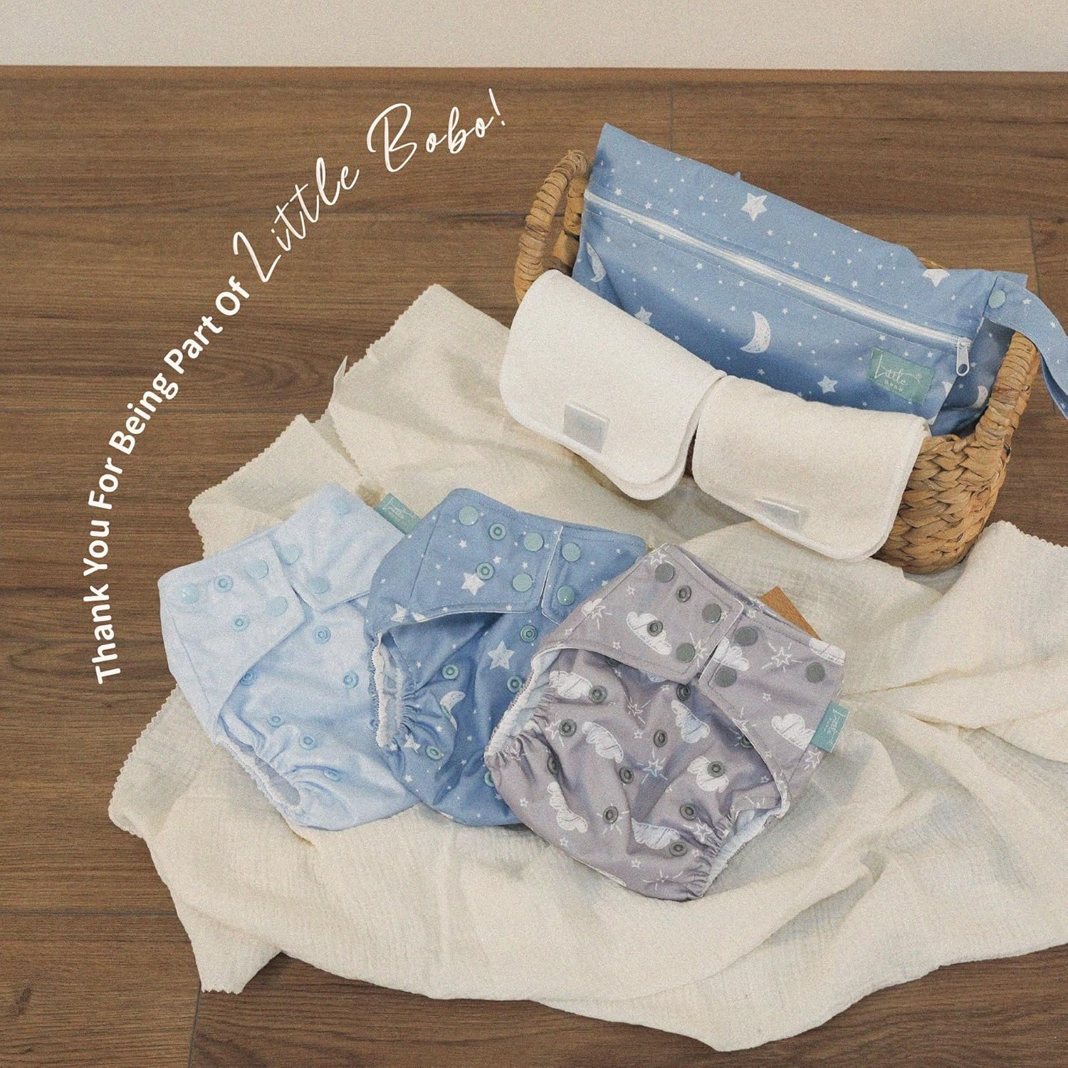 Little Bobo 3-Pack Cloth Nappy and Swim Diaper Set | Reusable, Ultra-Absorbent, Leak-Proof | Includes 6 Inserts + Wet Bag | Adjustable Fit for 3&ndash;15Kg Newborns, Babies and Toddlers | Eco-Friendly and Gift-Ready (Moon 3 Pack) - Moon 3 Pack image number 4