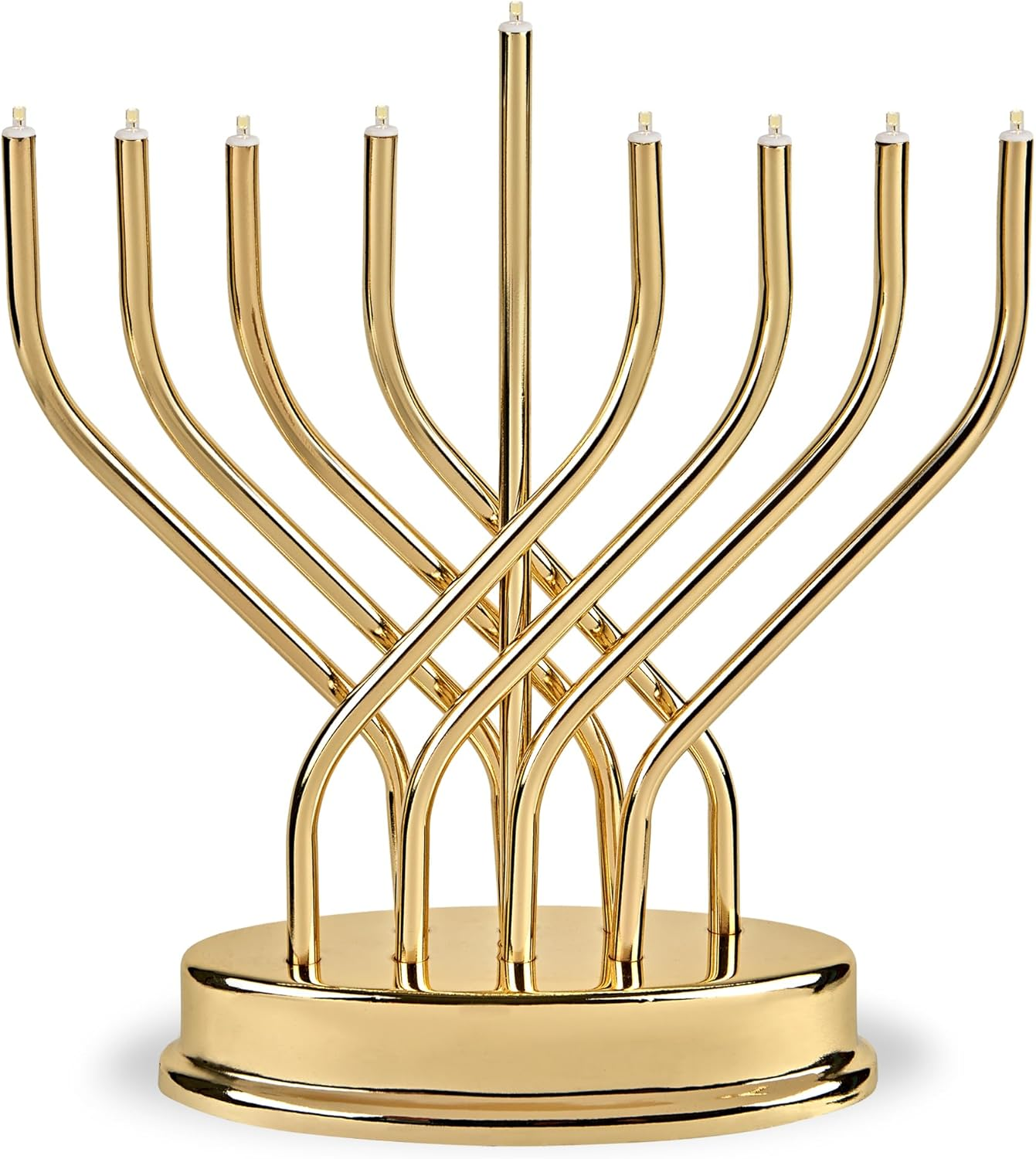 Traditional Hanukkah Electric Menorah Low Voltage Hanukkiah with LED Bulbs Contemporary Metal Electronic Chanukiah Battery Powered Chanukah Lights by Aviv Judaica (Shiny Gold/Brass)