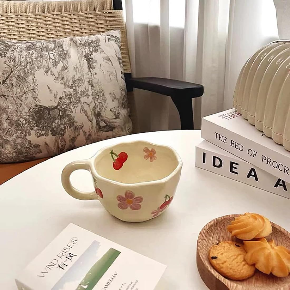 Ceramic Flower Mug, Vintage Floral Coffee Cup with Handle - 8.5 Oz/250 Ml Creative Porcelain for Latte, Tea, Cappuccino, Cocoa