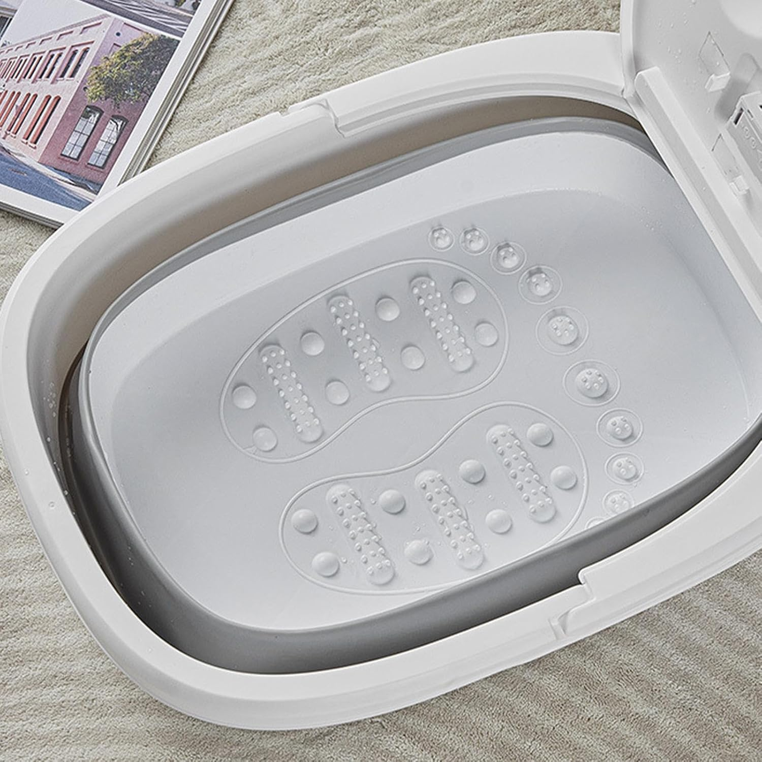 Foot Bath Soak Tub - Bottom Massage Wheel Multifunctional Foot Soak Bucket with Phone Holder | Portable Foldable Bath Massage Bucket for Women Men image number 2