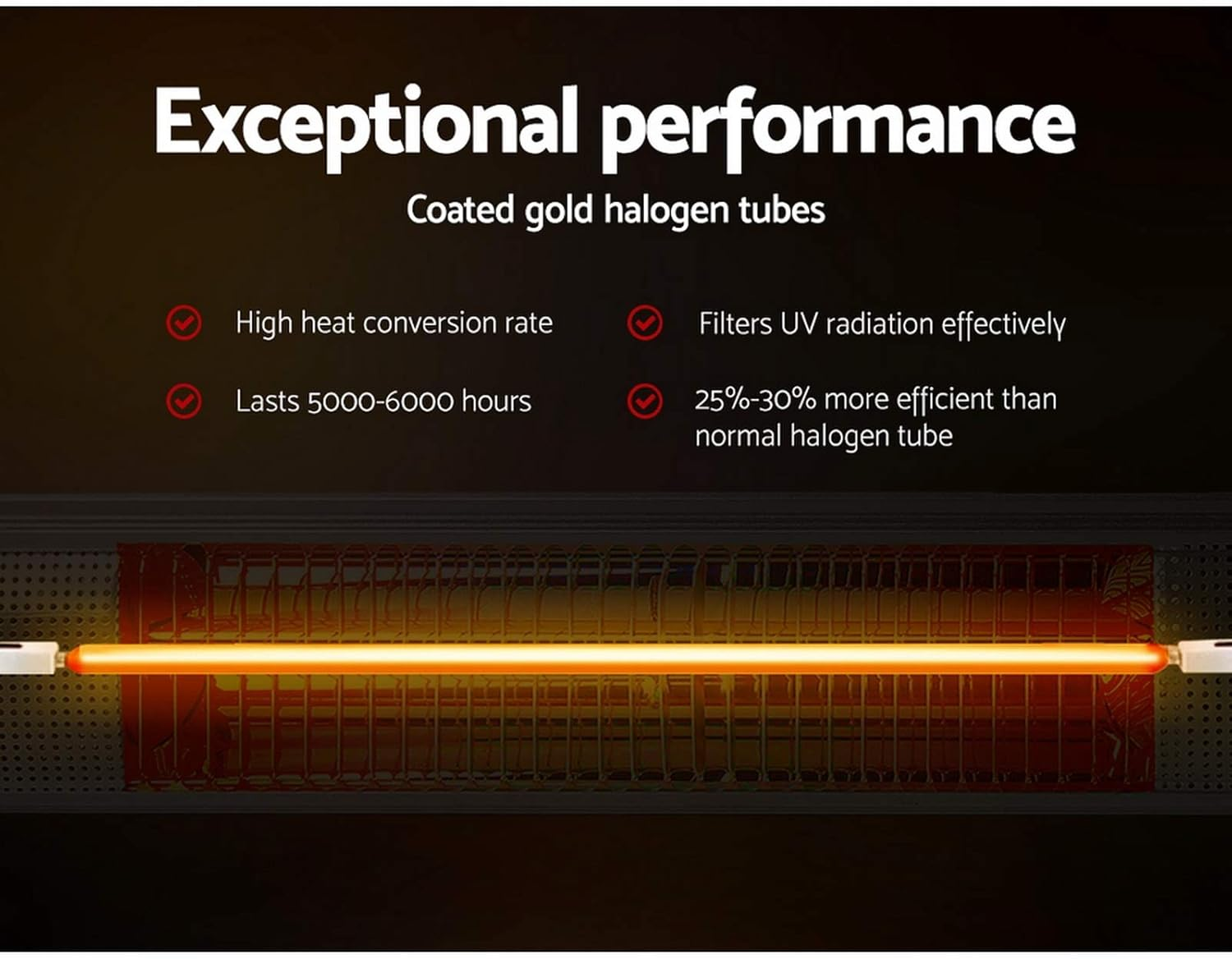 Devanti Electric Infrared Radiant Strip Heater Outdoor Indoor Halogen 2000W image number 6