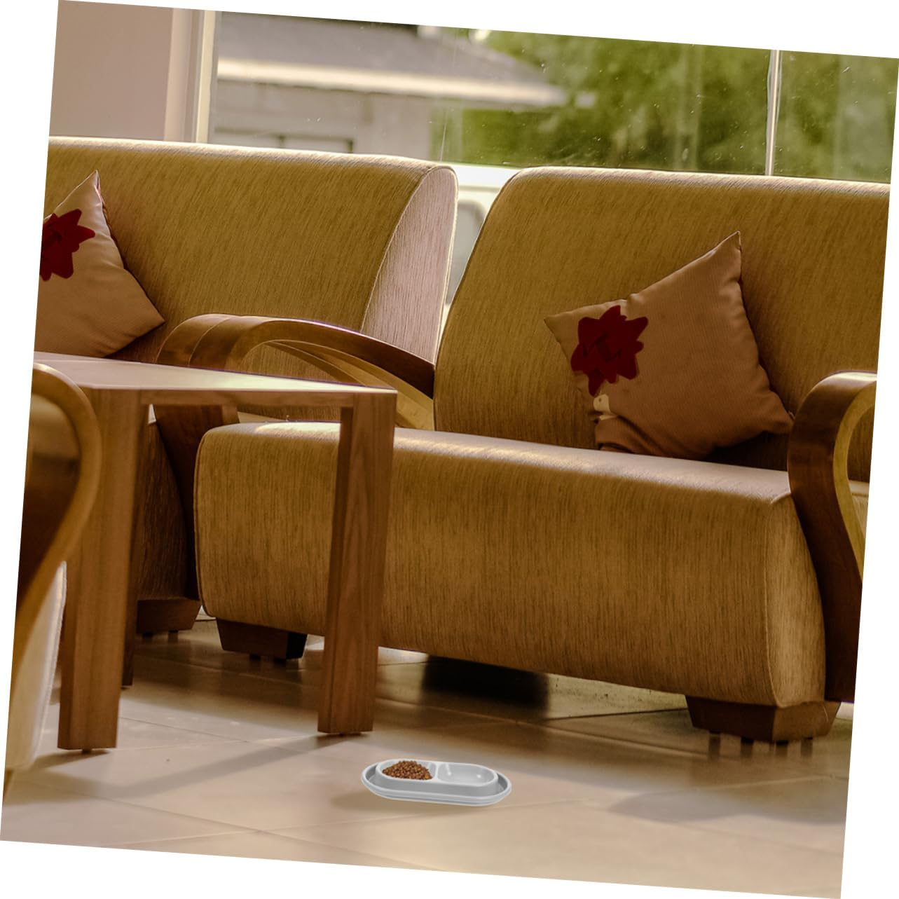 VANZACK PET Feeding Bowls Double Ant-Proof Cat Dog Water Dish Outdoor Dual Compartment Feeder Grey for Small Dogs