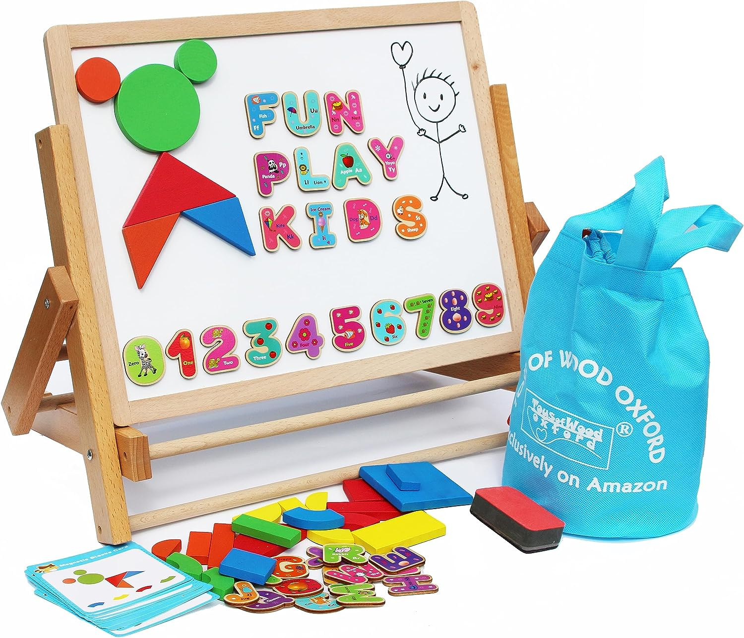 Wooden Easel for Children Foldable-Double Magnetic Boards Shapes Letters Numbers Paper Roll Kids Art-Table Top Magnetic Board Black White Drawing Board for Kids image number 1