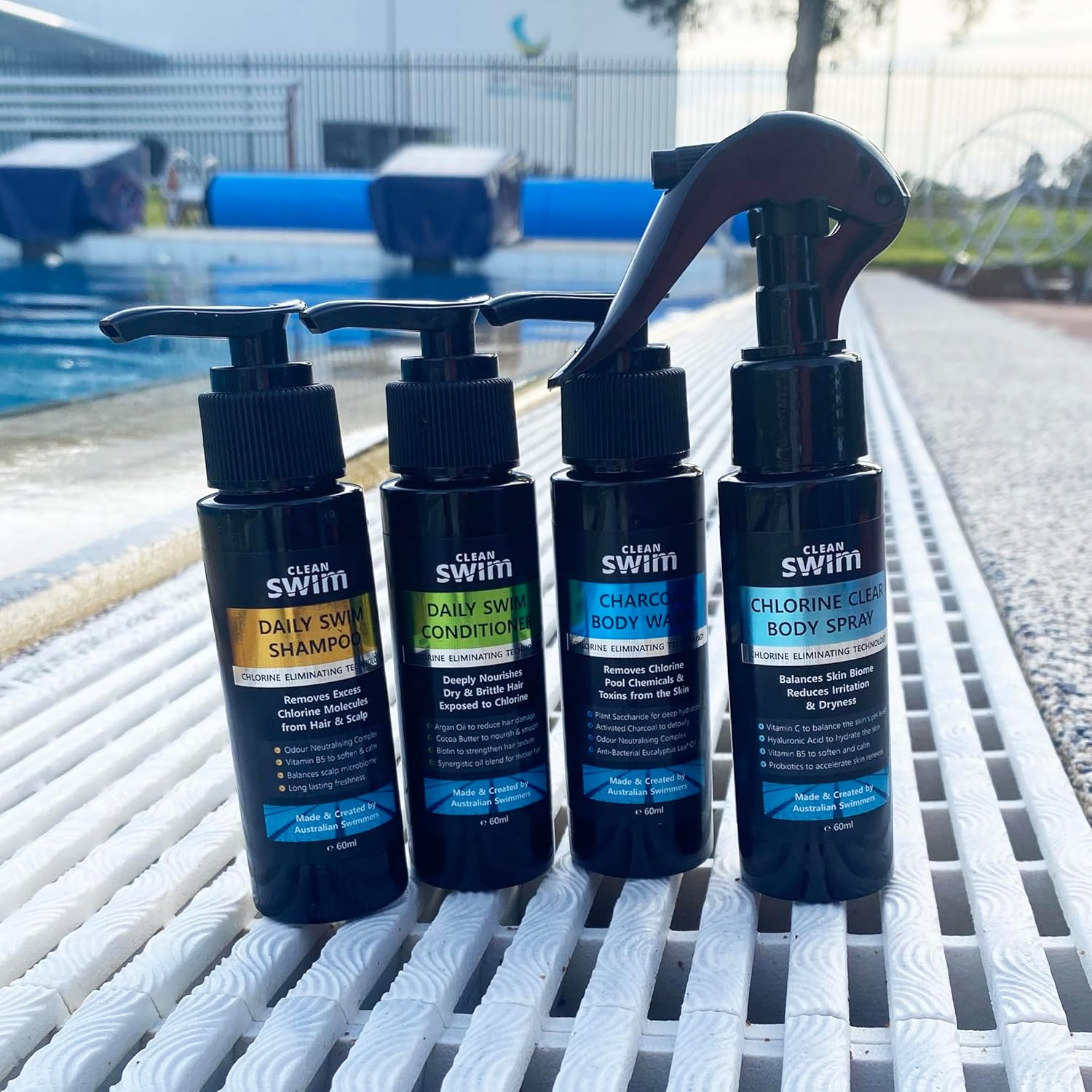 CLEAN SWIM Daily Swim Travel Set. All 4 Clean Swim Products. Charcoal Body Spray, Clean Swim Body Spray, Daily Conditioner and Shampoo 60Ml image number 3