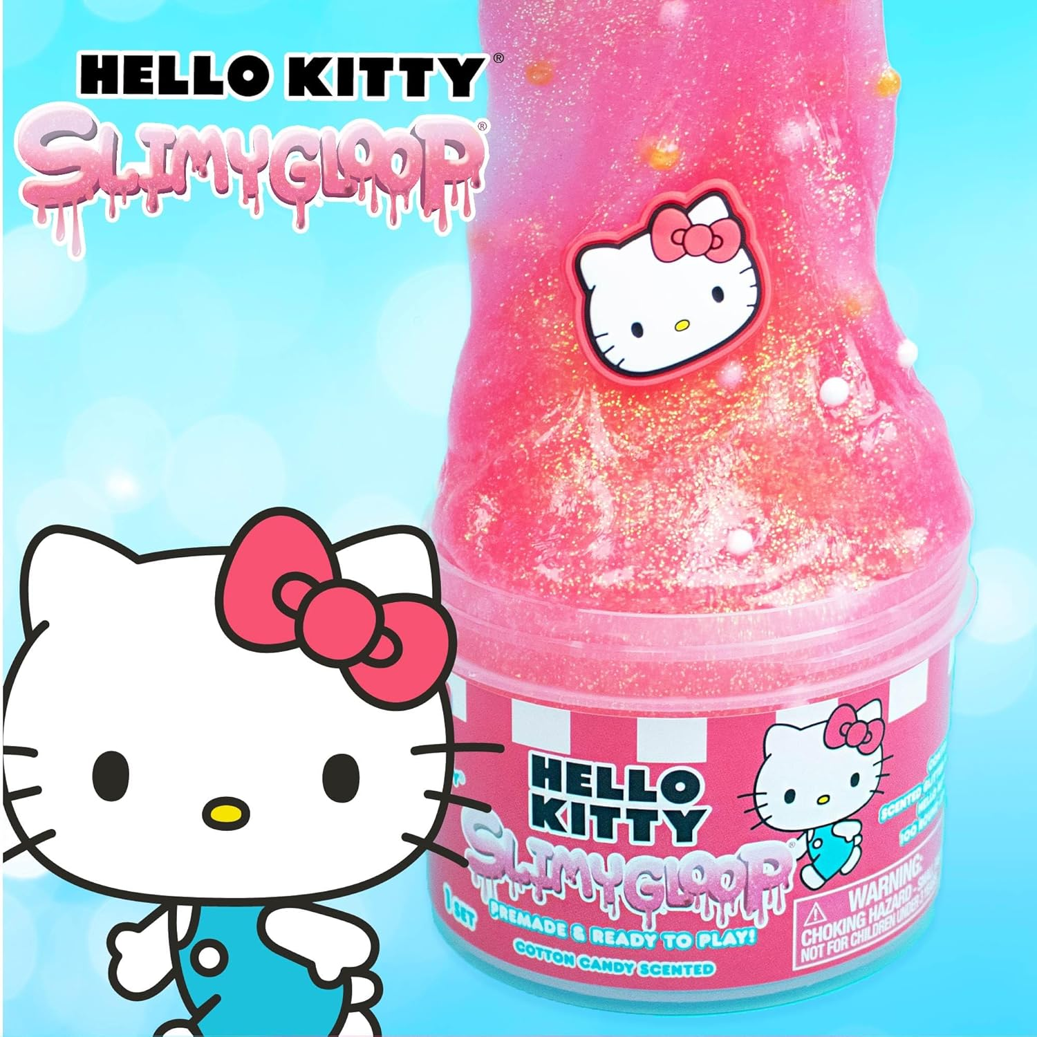 Hello Kitty SLIMYGLOOP Jar, 8 Oz Red & White Cotton Candy Scented Slime, Includes Beads & Hello Kitty Charm, Sanrio Stuff, Hello Kitty Slime, Slime for Kids, Hello Kitty Merch image number 4