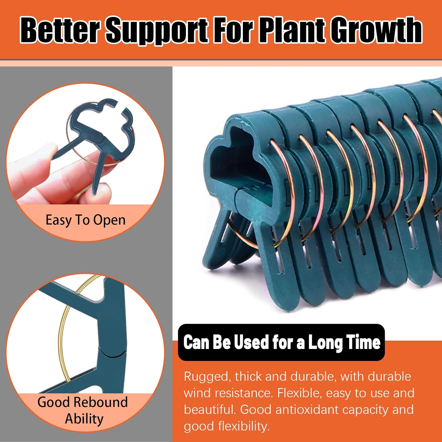 Tanstic 50Pcs Green Plant Support Clips Kit, 2 Sizes Plant Clips Garden Clips, Gardening Plant Flower Lever Loop Gripper Clips for Supporting and Straightening Stems, Stalks, Vines image number 2