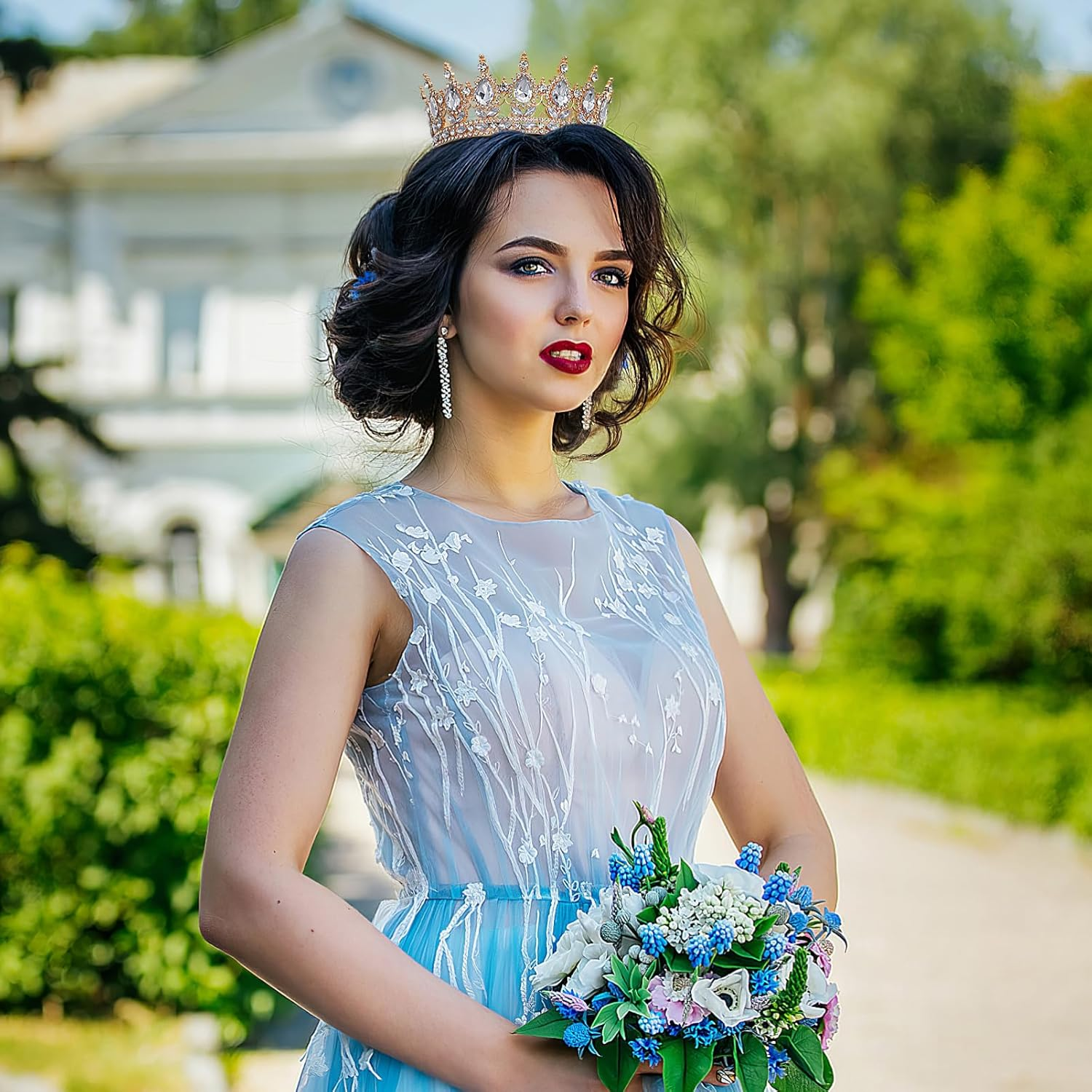 ULTECHNOVO Queen Rhinestone Crown for Women: Bride Royal Crystal Headband Princess Quinceanera Headpieces - Costume Party Hair Accessories for Wedding Birthday Prom Pageant Party image number 2