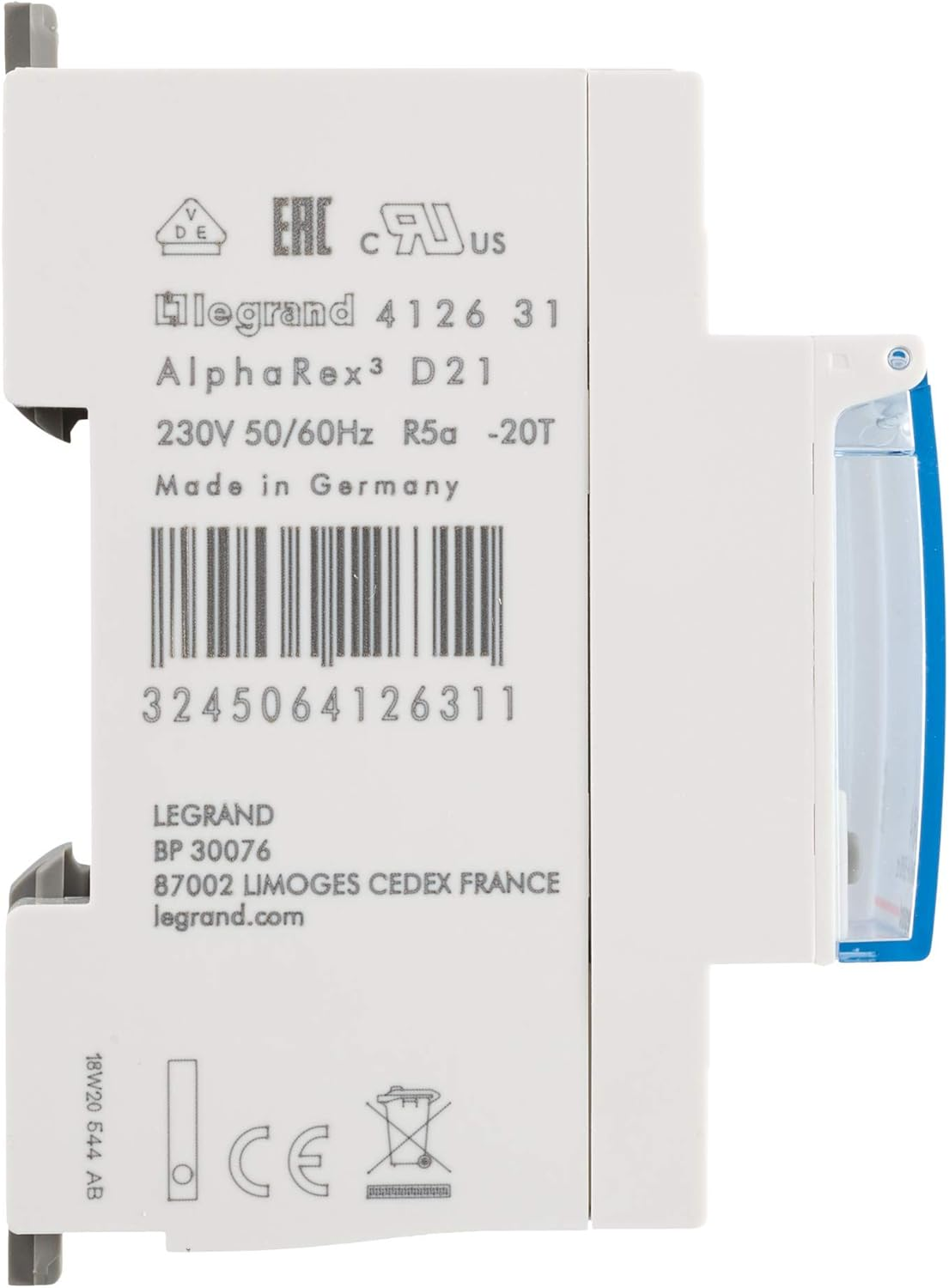 LEGRAND, Alpharex D21 412631 Digital Weekly Timer 1 Channel 2-Module with 56 Switching Programs for DIN Rail 230 V/50 Hz