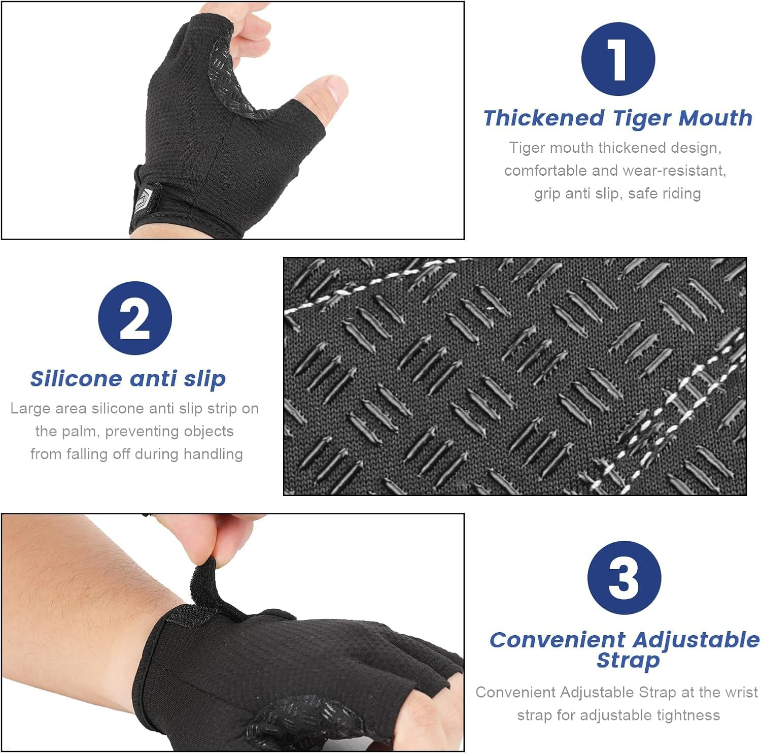 Cycling Gloves, Half Finger Bicycle Gloves with anti Slip Gel Pad, Breathable MTB Gloves Sports Gloves for Men and Women (Black)