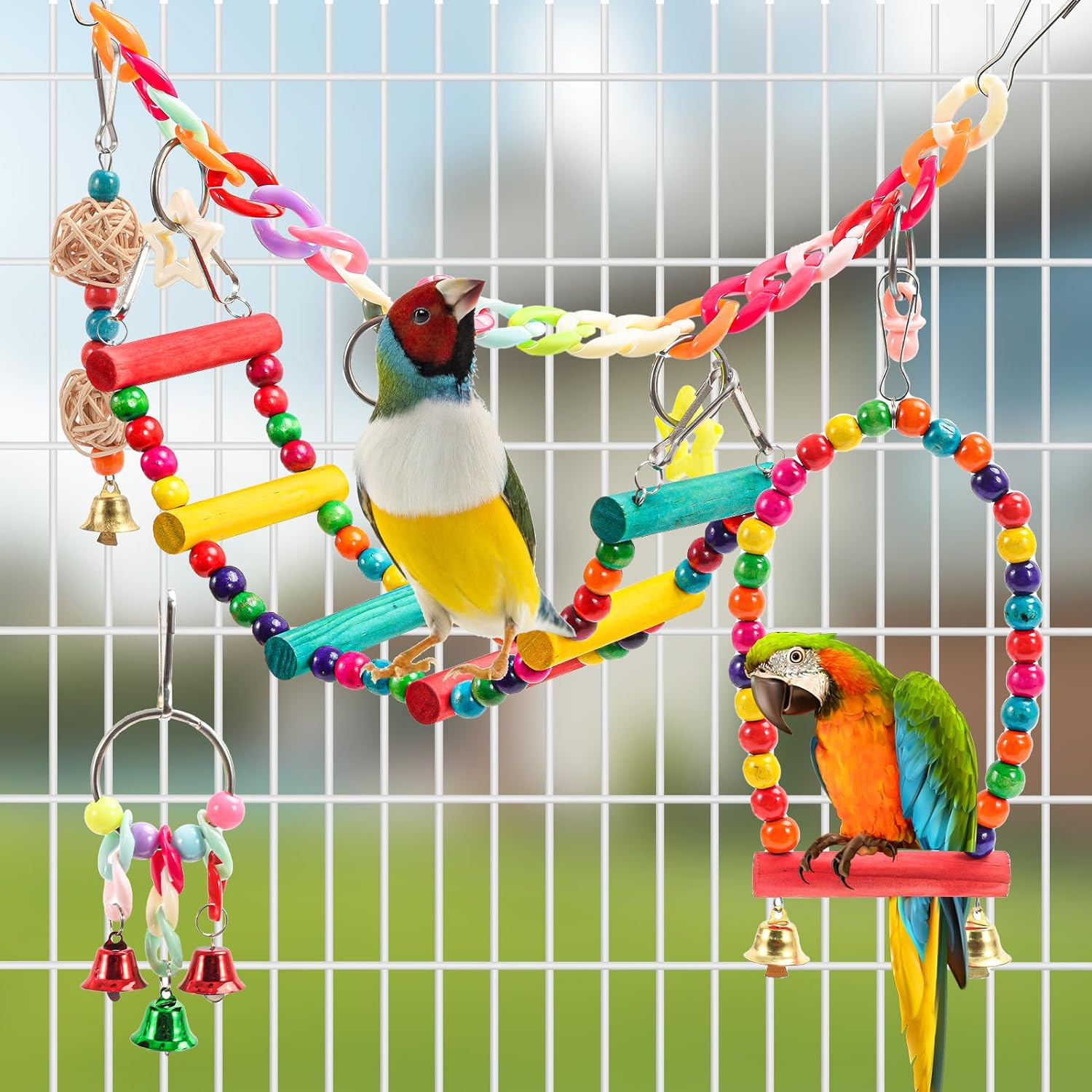 Avont Bird Swing Set Toys Parakeet Parrot Conure Cockatiel Cage Perches Playground Accessories -12PCS image number 2