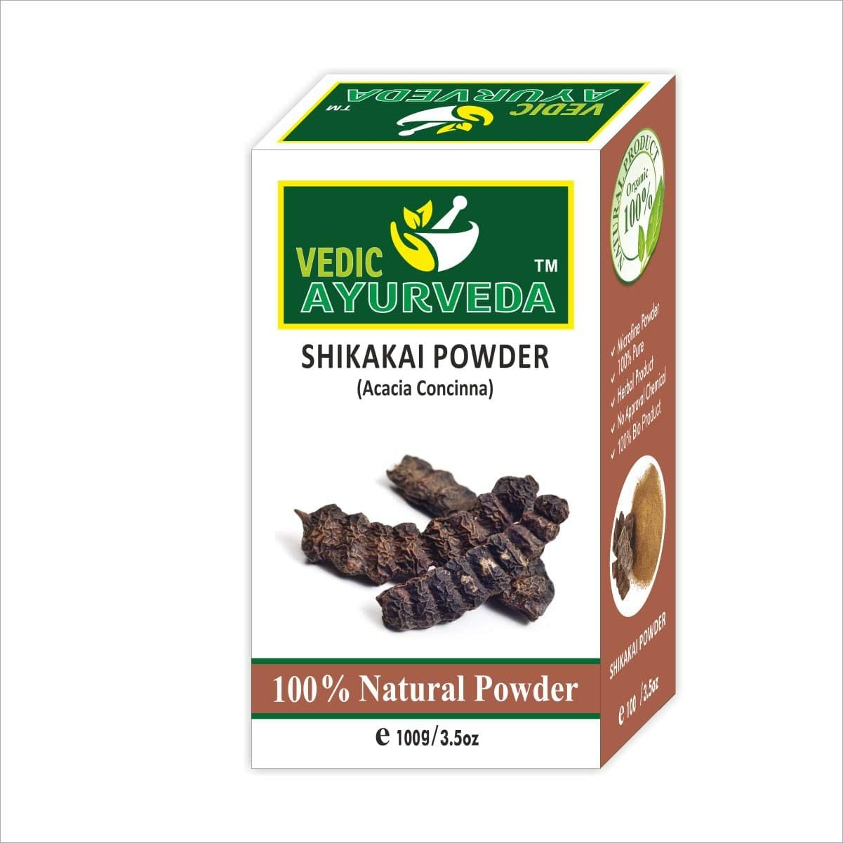 VEDICAYURVEDA Shikakai Powder- Bio Organic and Natural 100% Pure Shikakai Powder for Hair Care & Hair Conditioning-Pack of 1-(100GM)/ Complete Organic and Herbal Hair Care image number 5