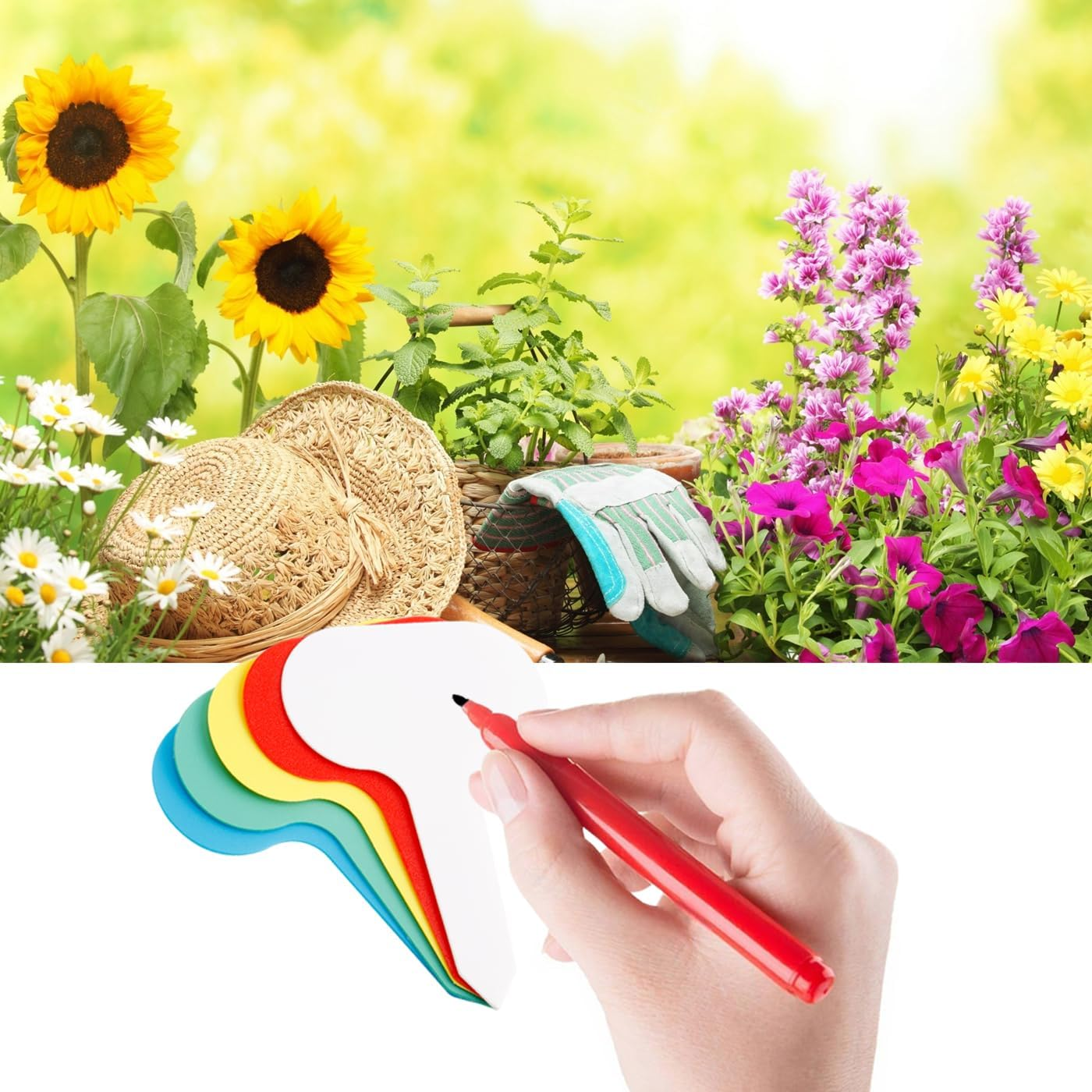 150 Pcs Plant Labels, Waterproof & Sunproof Garden Plant Makers Plastic Garden Tags, T-Type Plant Signs Gardening Name Logo Stakes for Outdoor Garden Flower Vegetables Potted Plants Seed