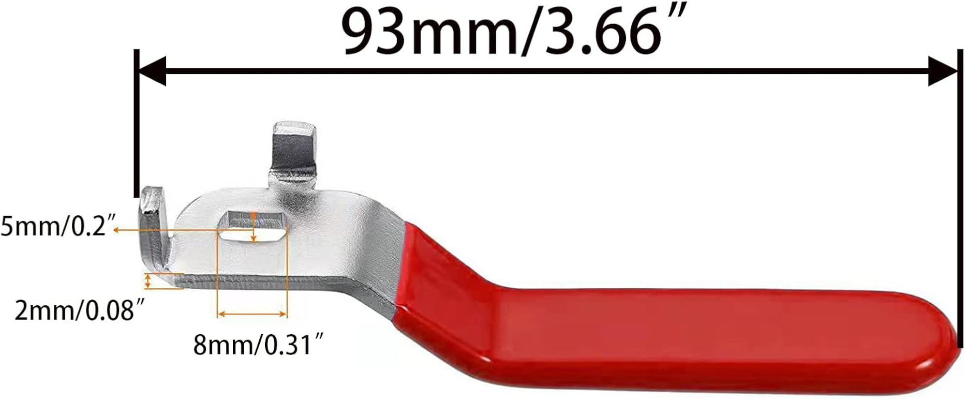 1Pcs Red Lever Handle for Ball Valve Total Length 93Mm,Hole Size 5X8Mm,Hole Thickness 2Mm（5X8X2Mm） image number 1
