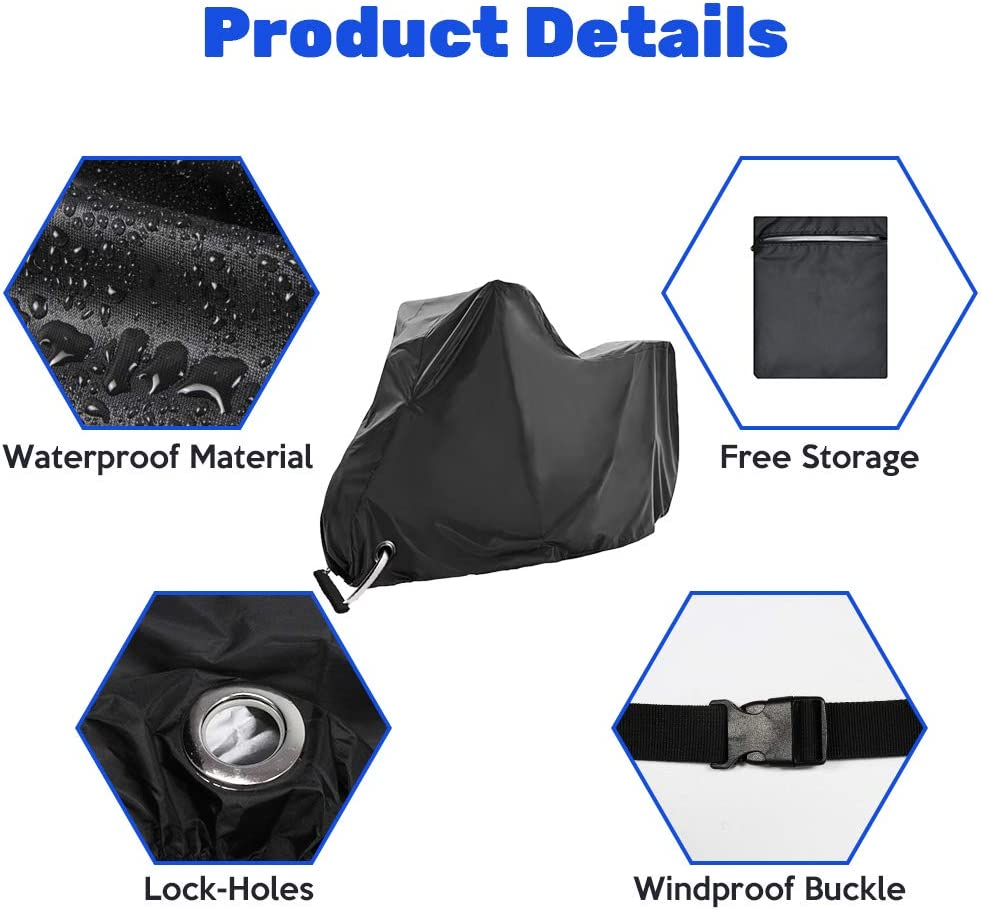 Valuehall Motorcycle Cover All Season Waterproof Outdoor Protection Motorcycle Cover with Lock-Holes and Storage Bag Fits up to 96/106/116 Inch for Motorcycles Snow Bikes Scooters Tour Bicycle V9A04 image number 5