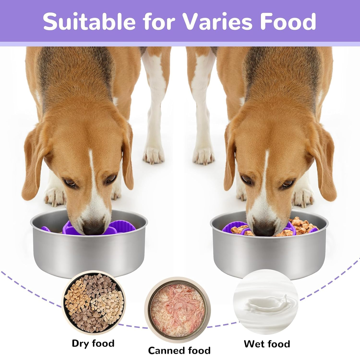 Mateeylife Slow Feeder Dog Bowl Insert with Suction Cups Dog Slow Eating Feeder Insert for Small Breed Medium Large Sized Dog, Fit into Basic Bowls and Elevated Dog&Cat Bowls Purple image number 1