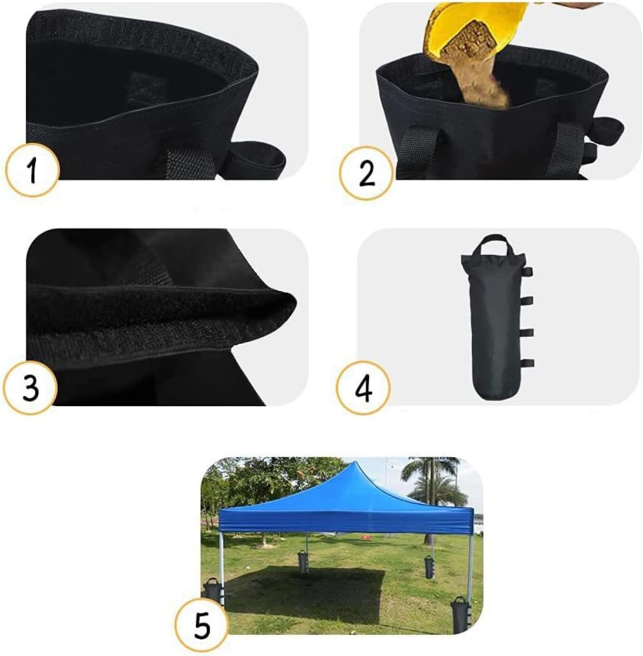 Pack of 4 Tent Sandbags, Weights for Gazebo Weights Gazebo Sandbags Tent Sandbags Sandbags for Tripods, Video Studios and Garden, Industrial Quality 600D Leg Weights image number 1