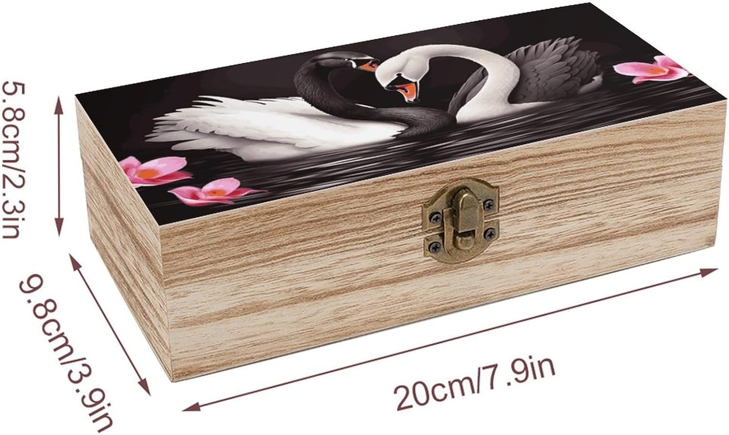 Black White Swan Wooden Box Wood Wedding Keepsake Boxes with Lids Small Decorative Boxes Lightweight Wooden Memory Storage Box for Crafts Keepsakes Jewelry Photo Letter Storage image number 2