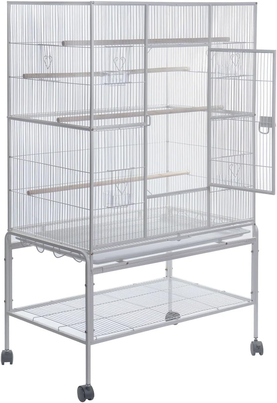 YES4PETS 140Cm White Bird Cage Parrot Aviary Pet Stand-Alone Budgie Perch Castor Wheels image number 1