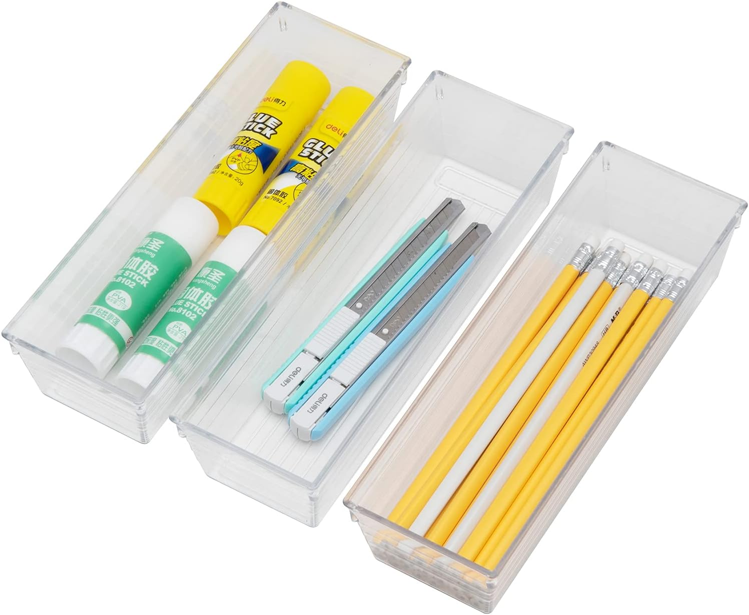 Backerysupply Clear Plastic Drawer Organizer Tray for Vanity Cabinet (9"&times;3"&times;2"，Set of 8),Storage Tray for Makeup, Kitchen Utensils, Jewelries, and Gadgets image number 3