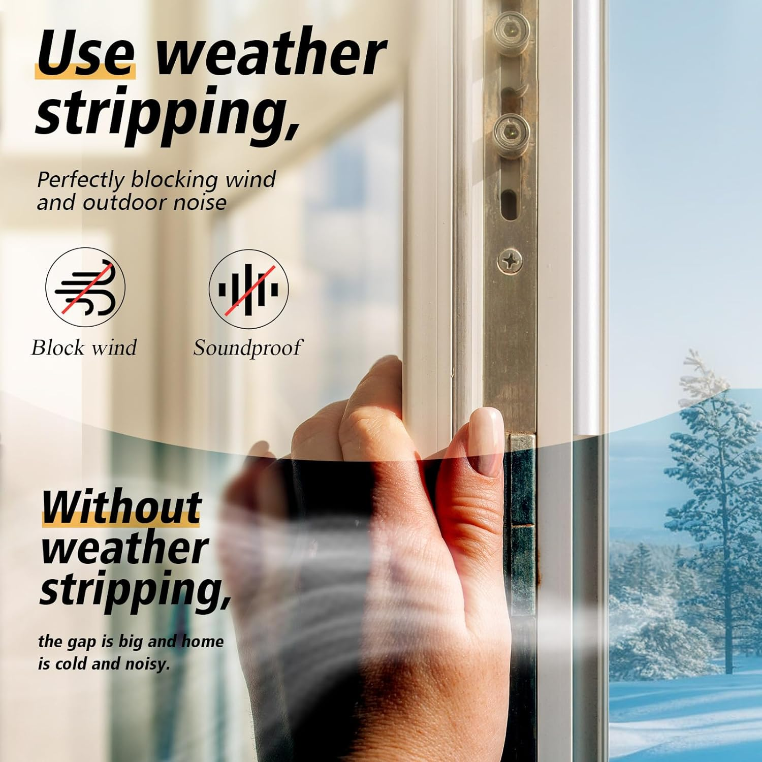 SUNMON D-Type Strip Door Weather Stripping Door Seal Self Adhesive Foam Soundproofing for Doors and Windows, Oundproofing Weatherstrip Gap Collision Avoidance (White) - Black image number 5