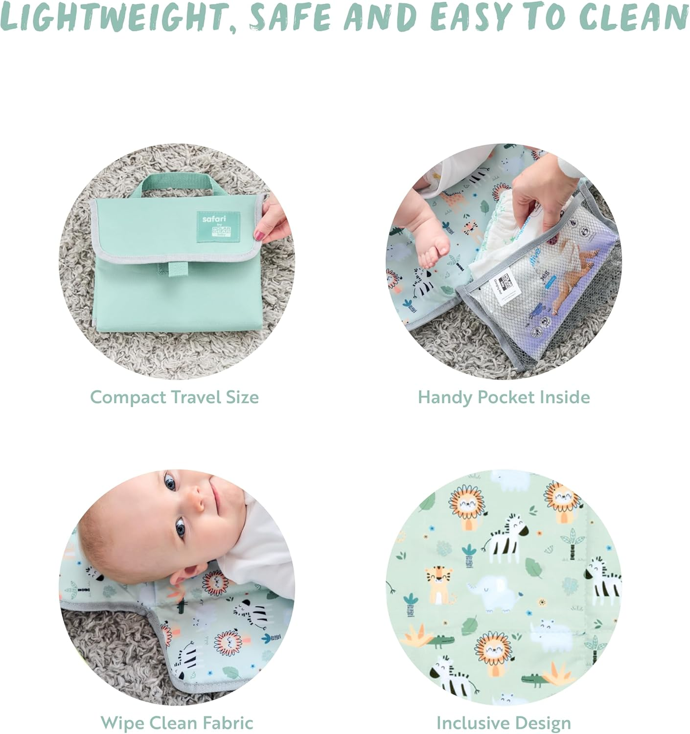 Polar Gear Baby Changing Mat &ndash; Wipe-Clean Changing Mat for Newborns &ndash; Travel Changing Mat with Pocket &ndash; Padded, Foldable Changing Matt Baby &ndash; Safari - Artic Animals image number 6