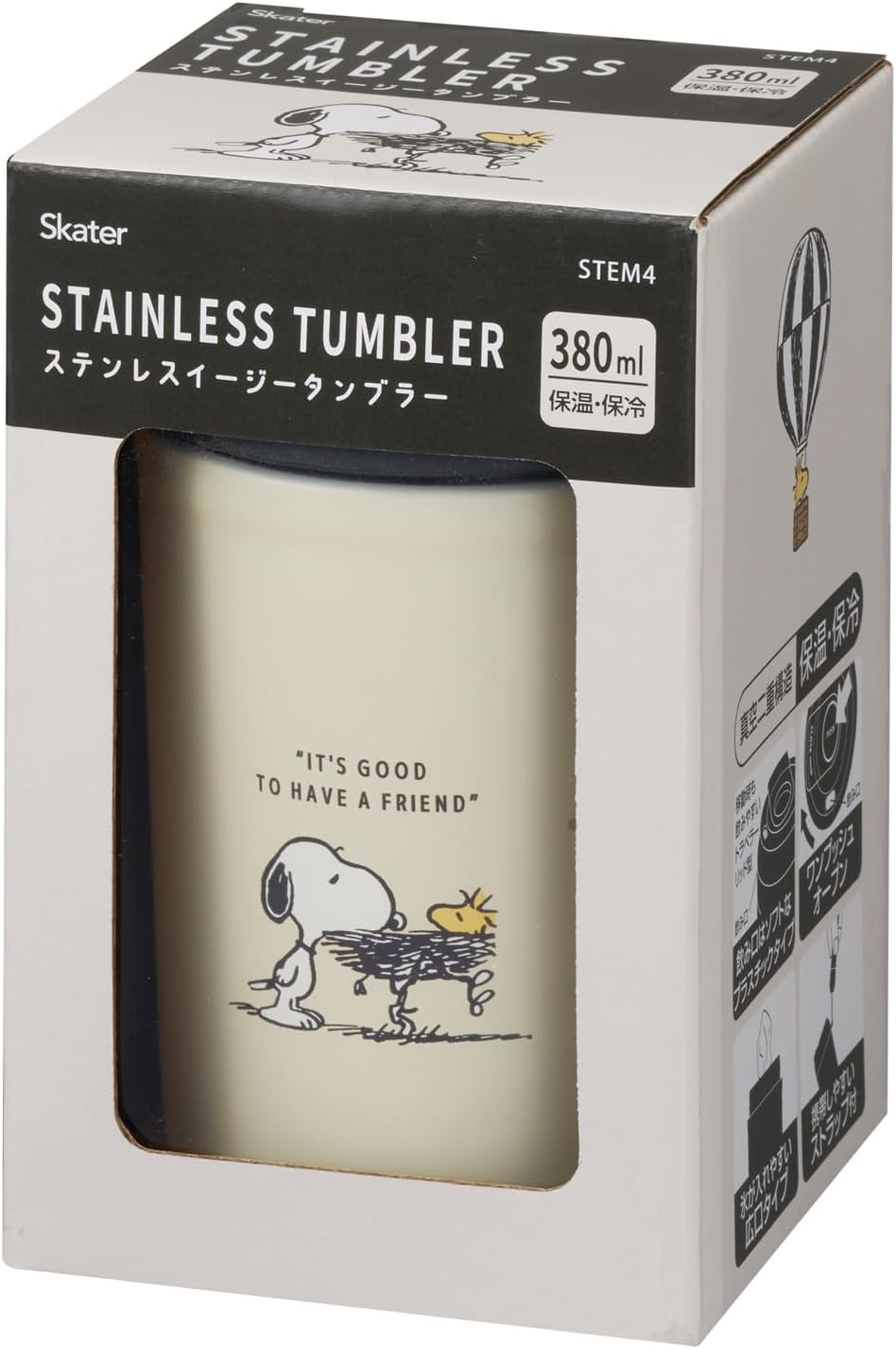 Skater STEM4-A Stainless Steel Easy Tumbler, 12.8 Fl Oz (380 Ml), Thermal Insulation, Double Wall Vacuum Structure, Snoopy Badge - Cinnamoroll image number 2