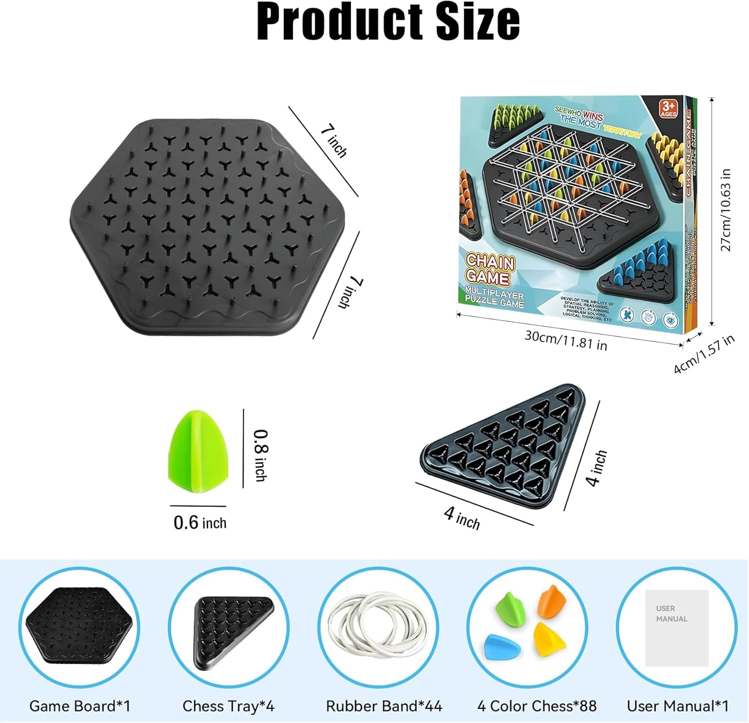 Chain Triangle Chess Game, IGGDOQI Triggle Board Game, Rubber Band Game, Triangle Chain Interactive Game, Geometric Chess Game for Family Game Night, 2-4 Players for Kids and Adults image number 2