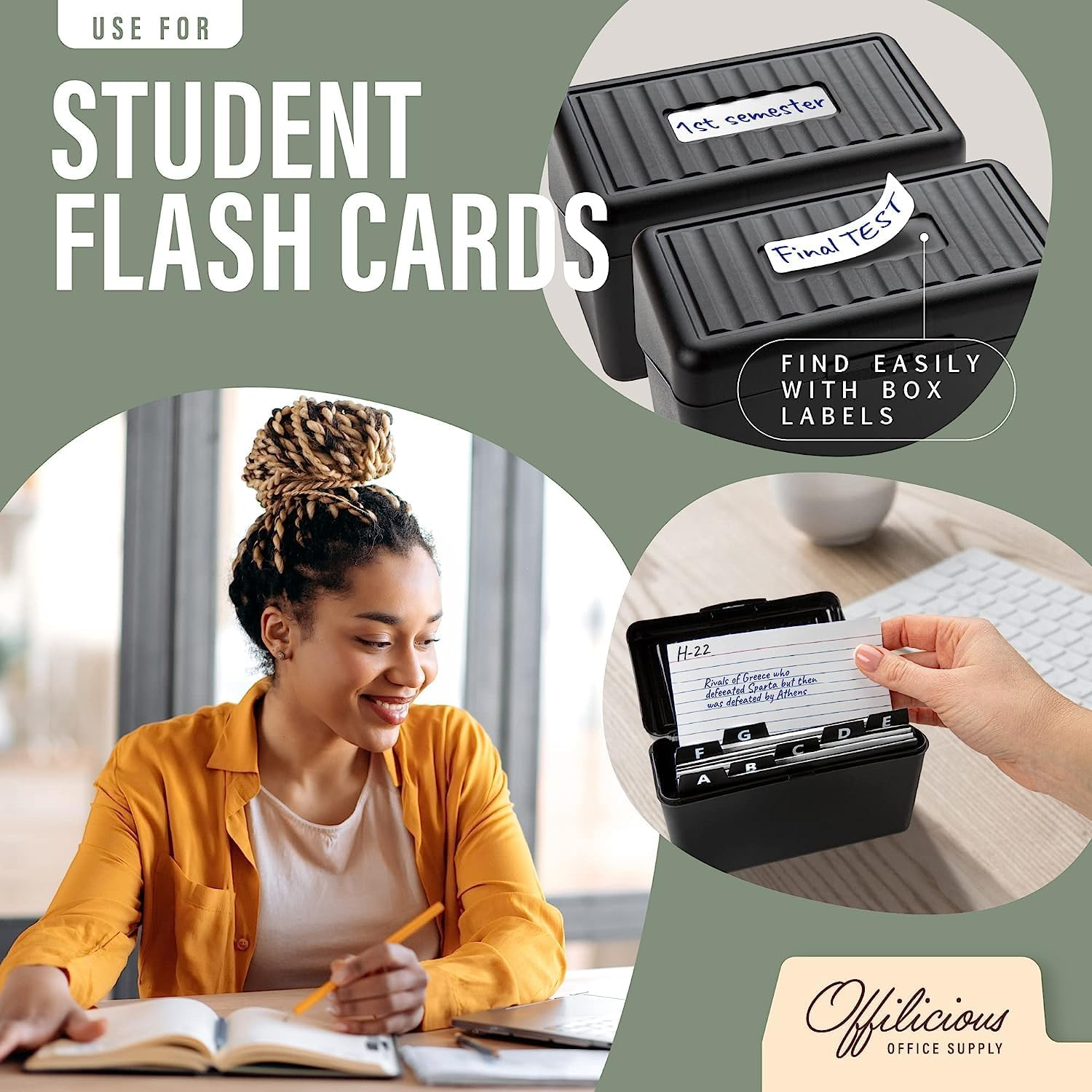 Index Card Holder 3X5 Set &ndash; Heavy-Duty Index Card Organizer Box with Dividers &ndash; 100 Ruled Index Cards 3X5, 25 Manila Dividers, 25 Plastic Dividers, 72 Easy-Read Stickers & 5 Box Labels image number 5