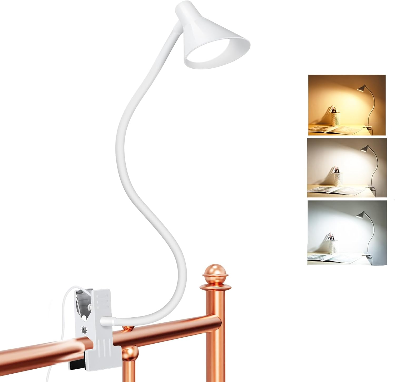 Lifmira Desk Lamp Clip on Light USB Reading Light 3 Color Modes 10 Dimmable Brightness Eye Care Clamp Desk Lamp Flexible Gooseneck Book Light for Reading in Bed and Desk
