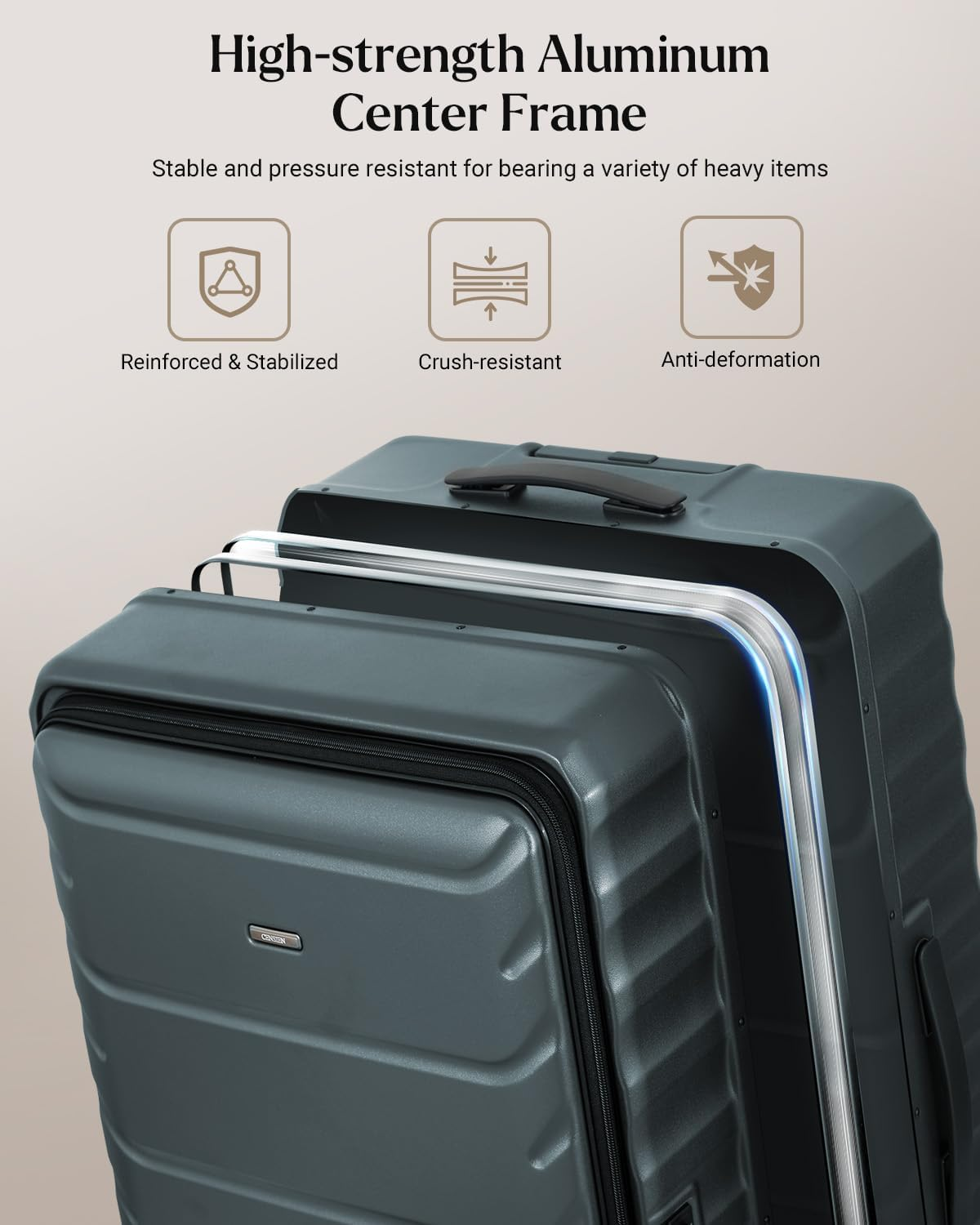 CENSIEN Checked Luggage, 28 Inch Luggage with Spinner Wheels, Large Suitcase with Lightweight PC Hard Shell, Aluminum Frame, Top Opening, YKK Zipper, TSA Lock (Dark Green, 1PC) image number 5