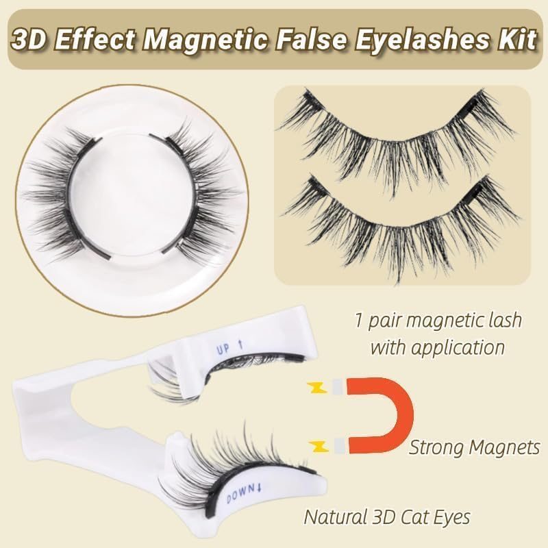 Magnetic Eyelashes Kit with Applicator, Magnetic Eyelashes, Natural Look 3D Effect, No Glue No Eyeliner Needed, Waterproof & Reusable- D Curl Faux Mink False Lashes（2 Pairs ） image number 5
