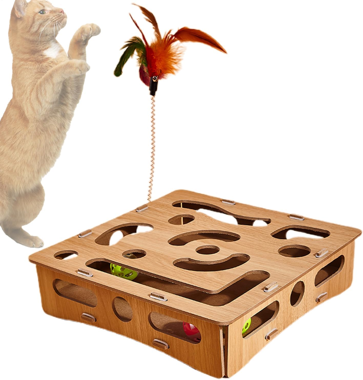 Puzzle Toys for Cats - Kitten Maze Toys,Wooden Puzzle Play Enrichment Supplies Fun Boredom Relieving Maze Box Game for Smart Cats image number 4