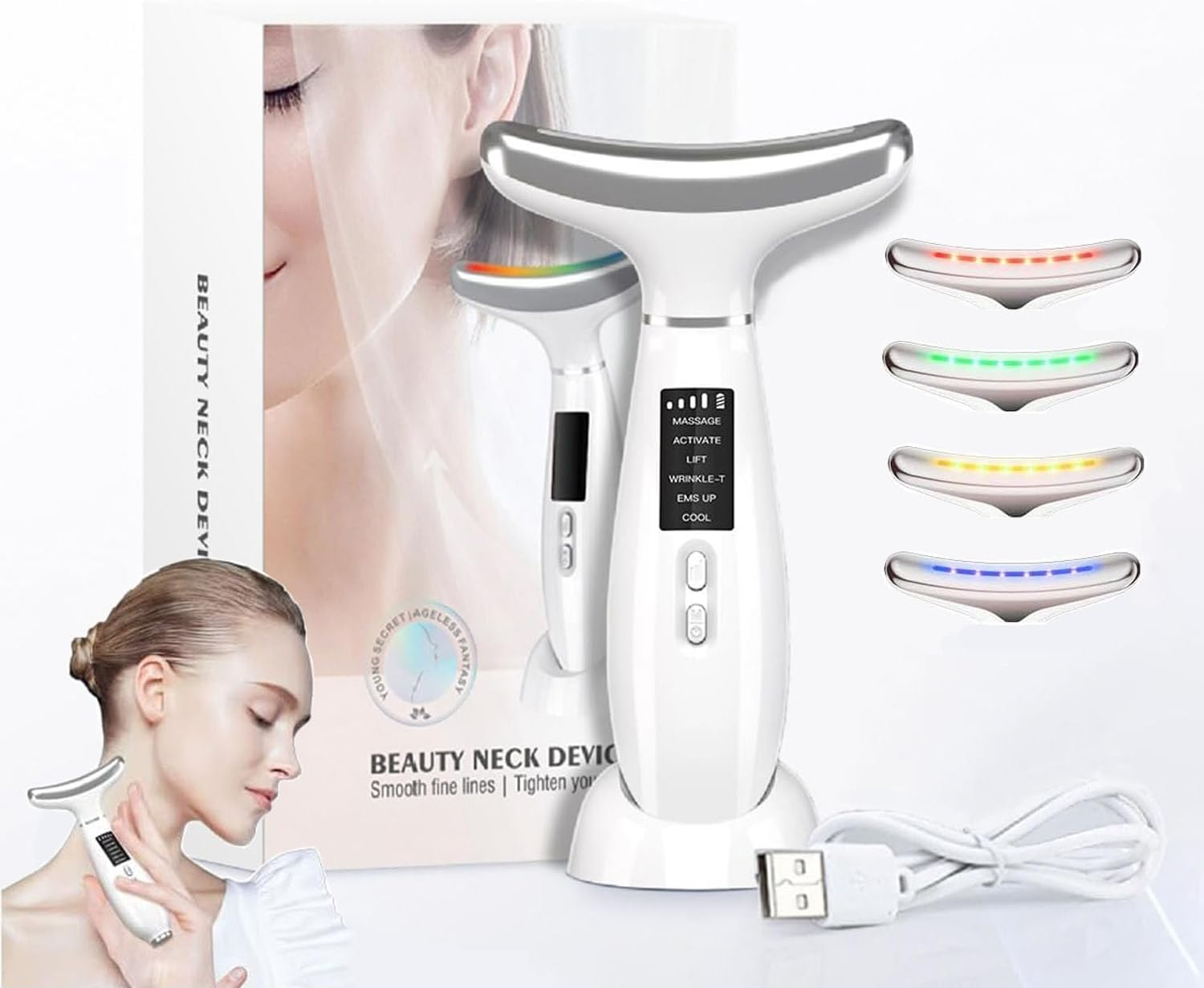 BEAUTY Face Massager with Cooling Mode, 6 Skin Care Tools with 4 Light Sources, EMS Microcurrent Red Light Therapy, Household Facial Carving Tools, Female Gifts
