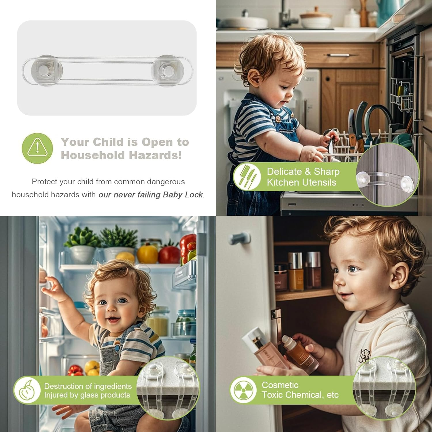 20Pcs Child Safety Cabinet Locks,Baby Proofing Latches to Cabinets Drawer Door Fridge Oven Toilet Seat Kitchen Cupboard Appliance Trash Can, Adjustable Strap No Drill No Tool(10X 16.5Cm & 10X 11Cm) image number 2