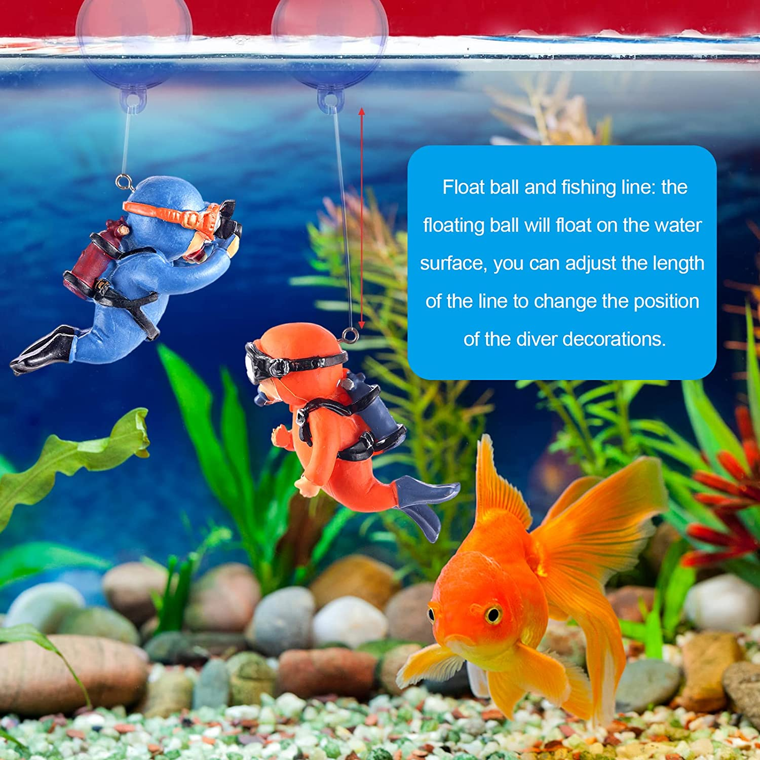 2 Pcs Fish Tank Decorations Diver Decorative Ornament Floating Pendant for Creative Fish Tank Accessories, Aquarium Decorations, Marine Landscaping(Blue+Orange) (MG002) - Blue+Orange image number 4
