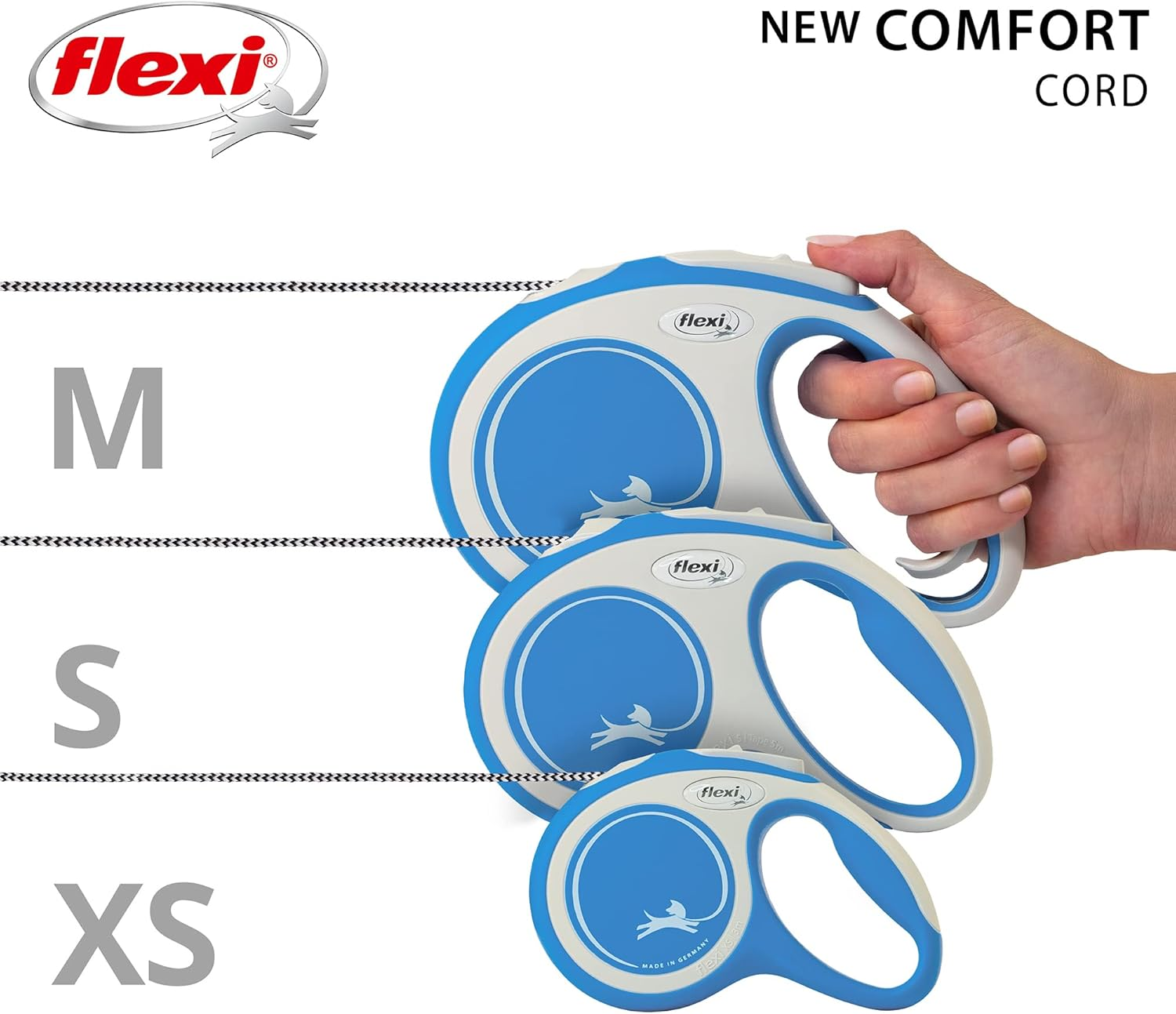 Flexi New Comfort Cord Grey & Blue Extra Small 3M Retractable Dog Leash/Lead for Dogs up to 8Kgs/18Lbs image number 6