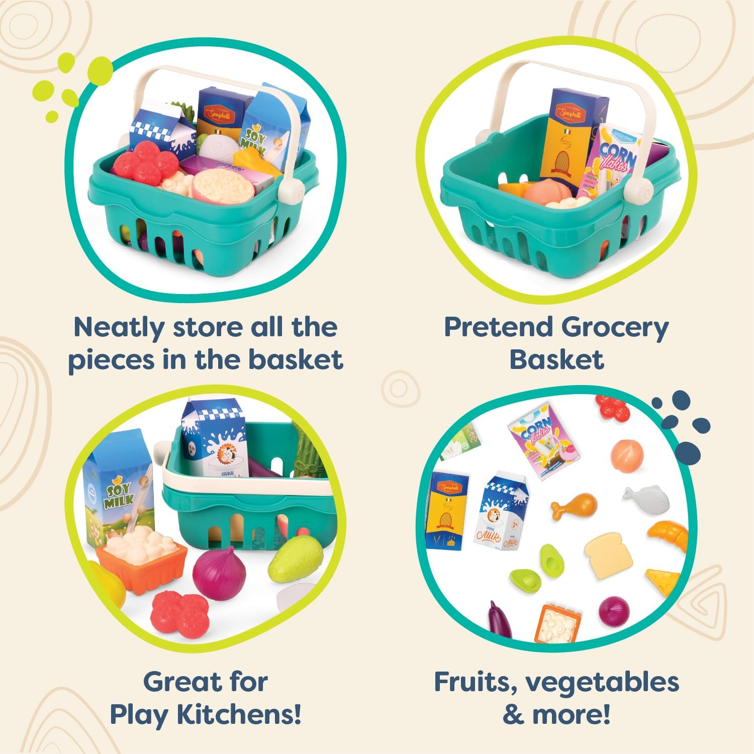 B. Toys &ndash; Play Food & Basket &ndash; 18 Pieces of Toy Food &ndash; Grocery, Cooking, Play Kitchen Toys &ndash; Pretend Play Set for Toddlers, Kids &ndash; 2+ Years &ndash; Freshly Picked image number 6