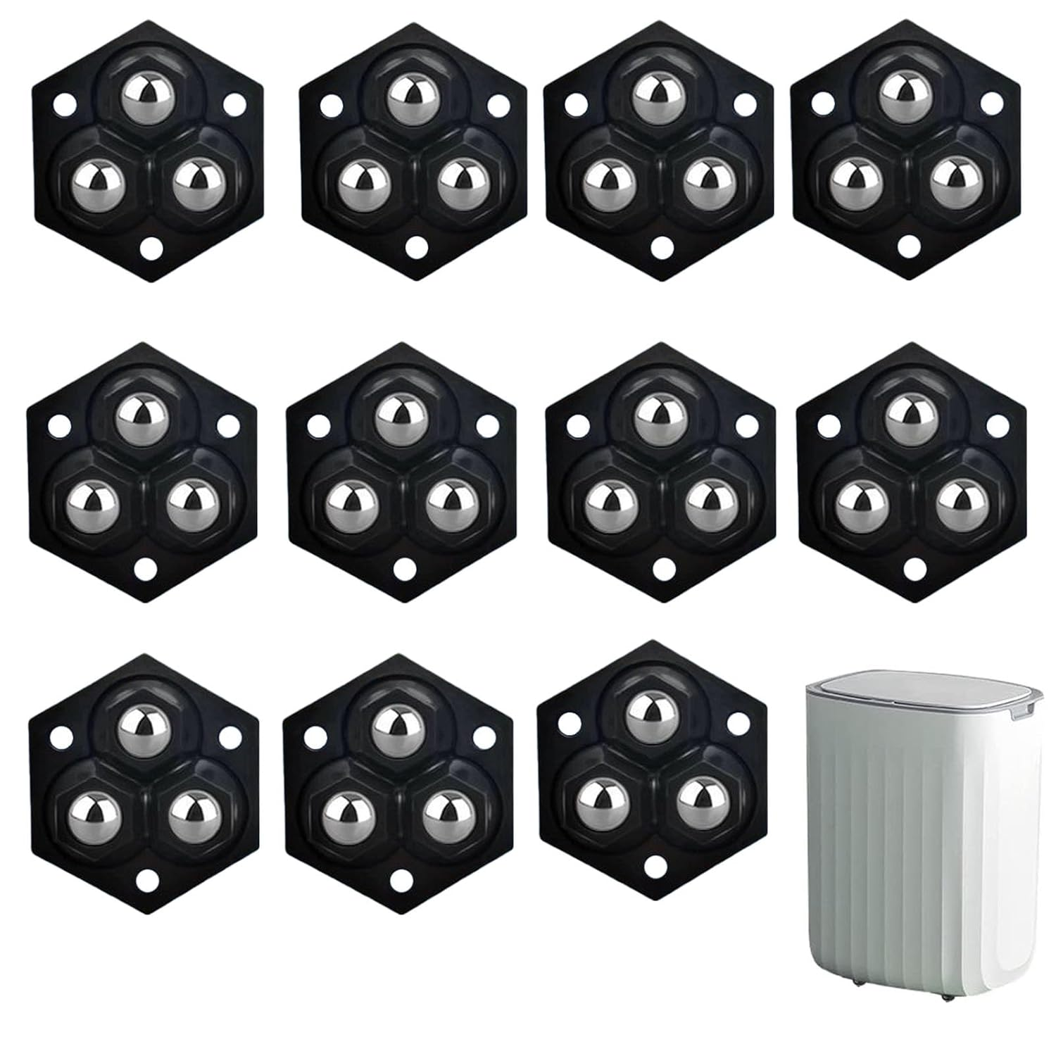 Mini Casters 12Pcs 360&deg;Rotation Self Adhesive Caster Wheels Pulley Wheel Rollers Stainless Steel Swivel Wheels for Kitchen Counter Trash Can Storage Box Furniture(Black) image number 5