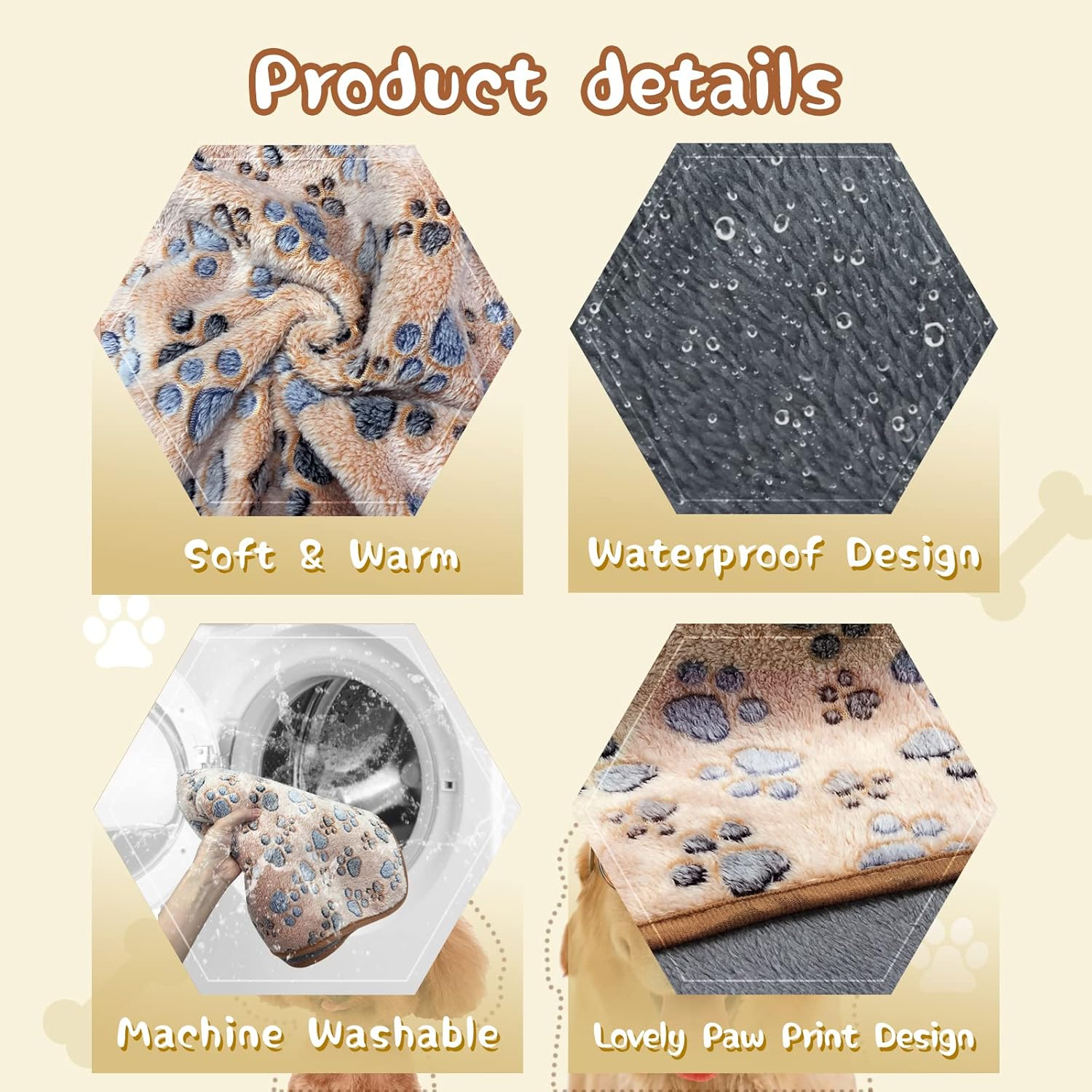 YUEPET Waterproof Dog Blankets, 2 Pack Washable Dog Blankets for Bed Couch Sofa Protector Fleece Flannel Puppy Blanket Soft Plush Reversible Throw Blanket for Medium Large Dogs 40"&times;30"(White+Coffee) image number 7