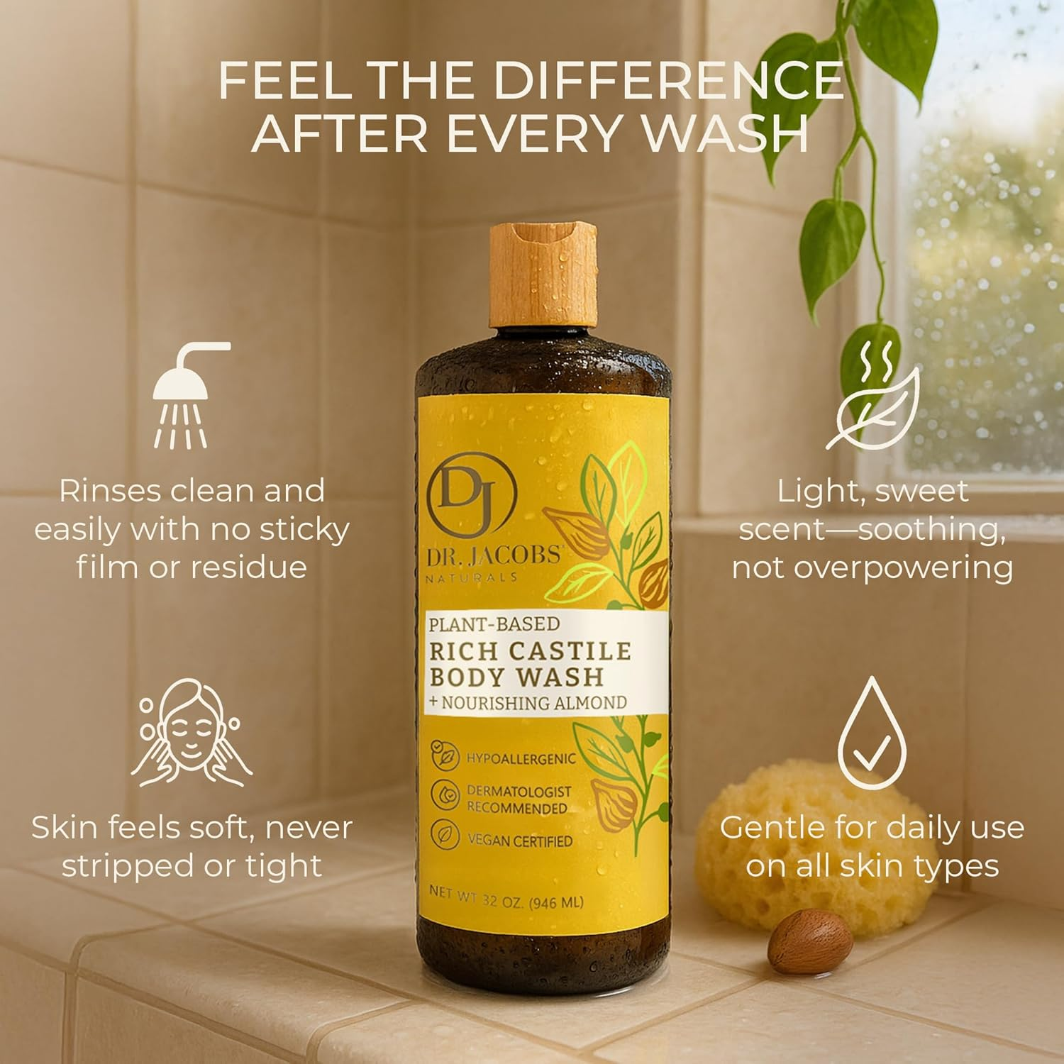 Dr. Jacobs Naturals - Almond Honey Pure Castile Soap - 950Ml image number 3