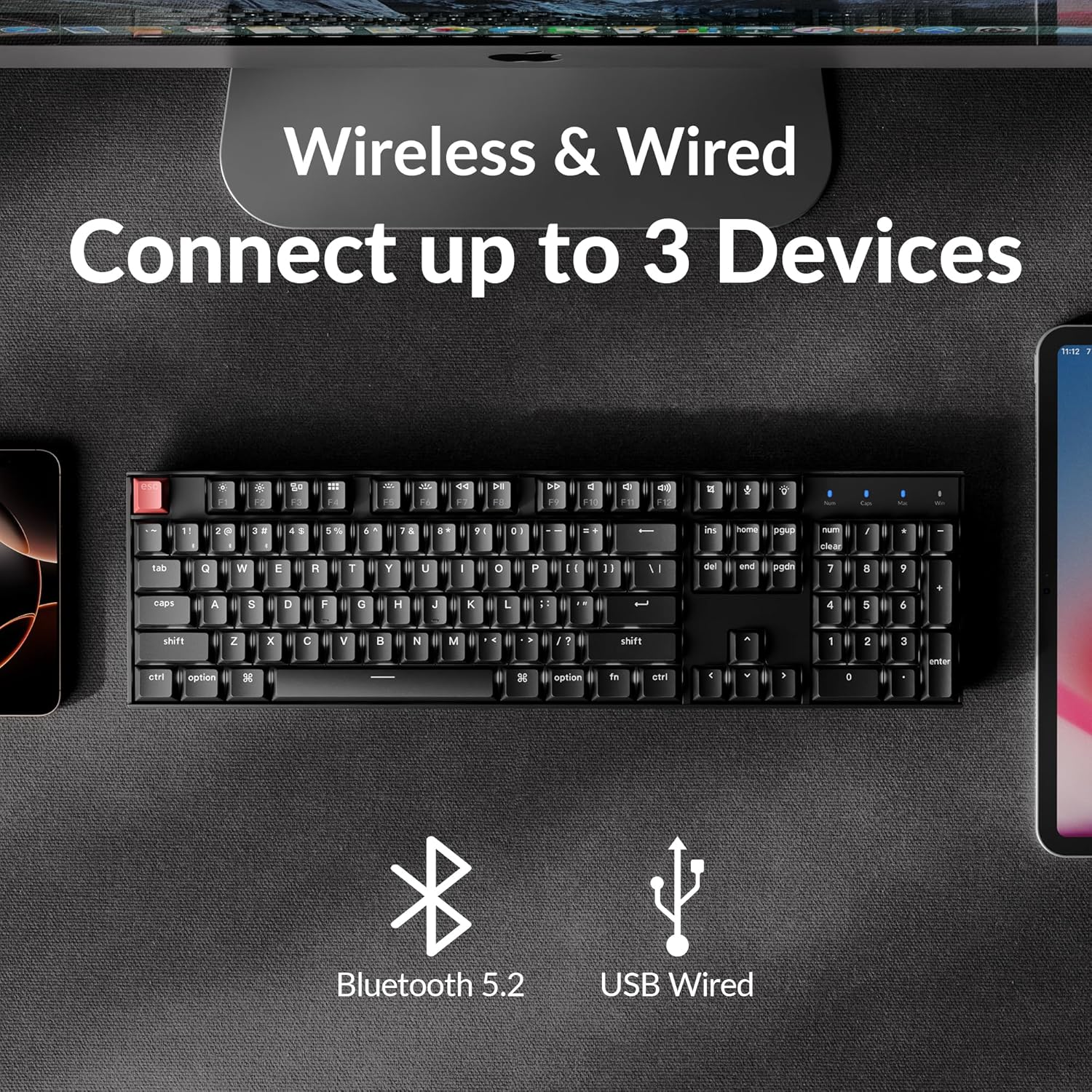 Keychron K10 Version 2 QMK Mechanical Keyboard Full Size 104 Keys, Bluetooth 5.2 Wireless/Wired Connection Programmable Keys, White Backlit with Shine-Through Keycaps for Mac Windows Linux - Keychron Super Brown Switch image number 5