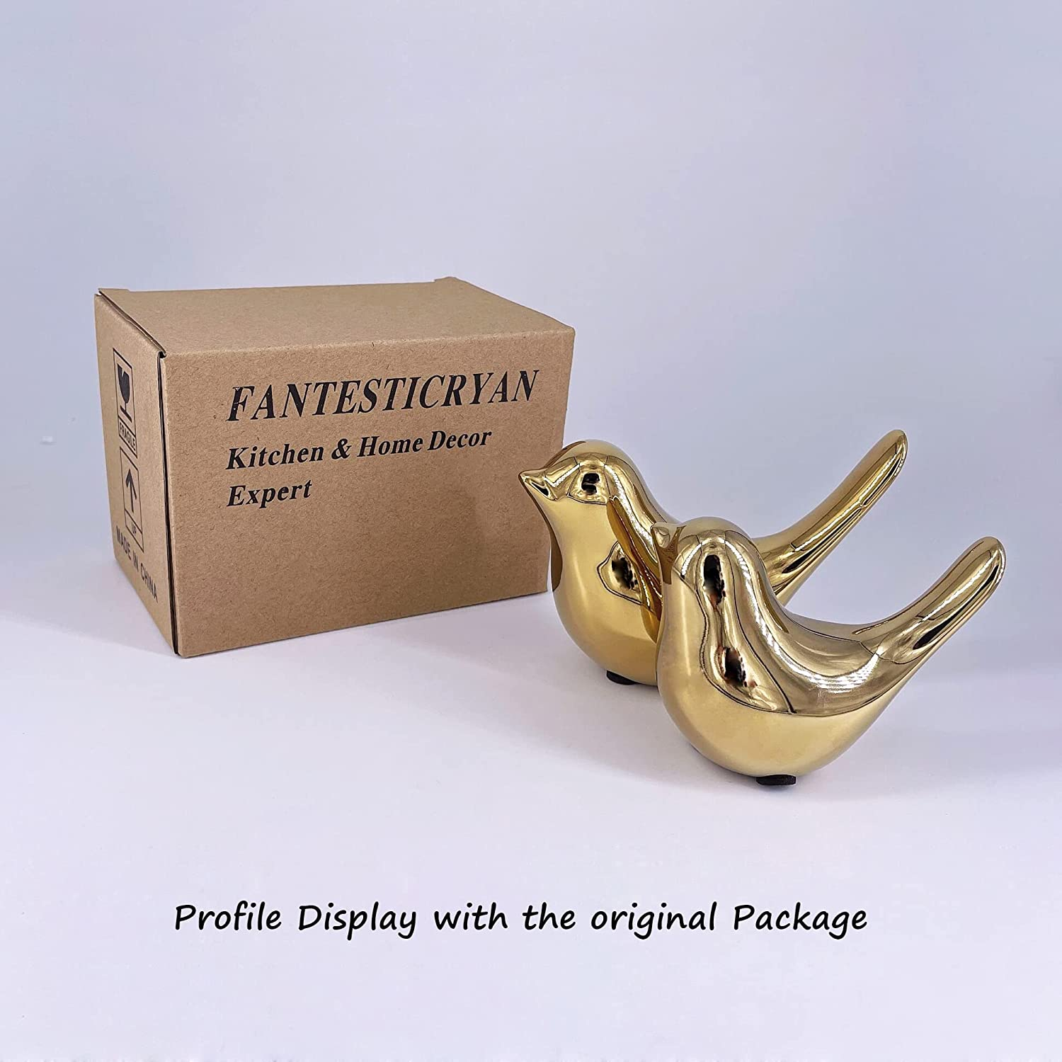 FANTESTICRYAN Small Birds Statues Gold Home Decor Modern Style Figurine Decorative Ornaments for Living Room, Bedroom, Office Desktop, Cabinets - Golden image number 5
