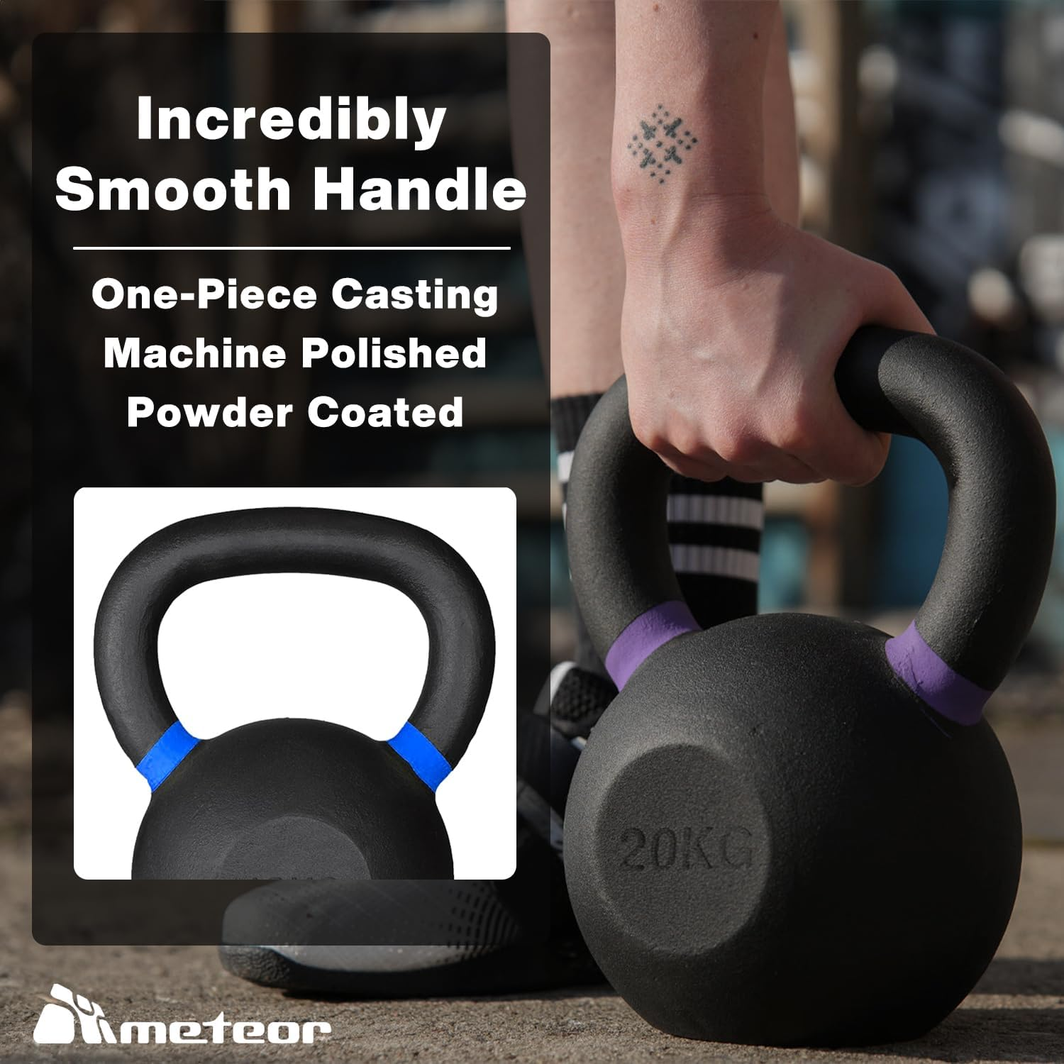 METEOR Essential Solid Cast Iron Kettlebell - Great for Full Body Workout and Strength Training Weightlifting image number 6