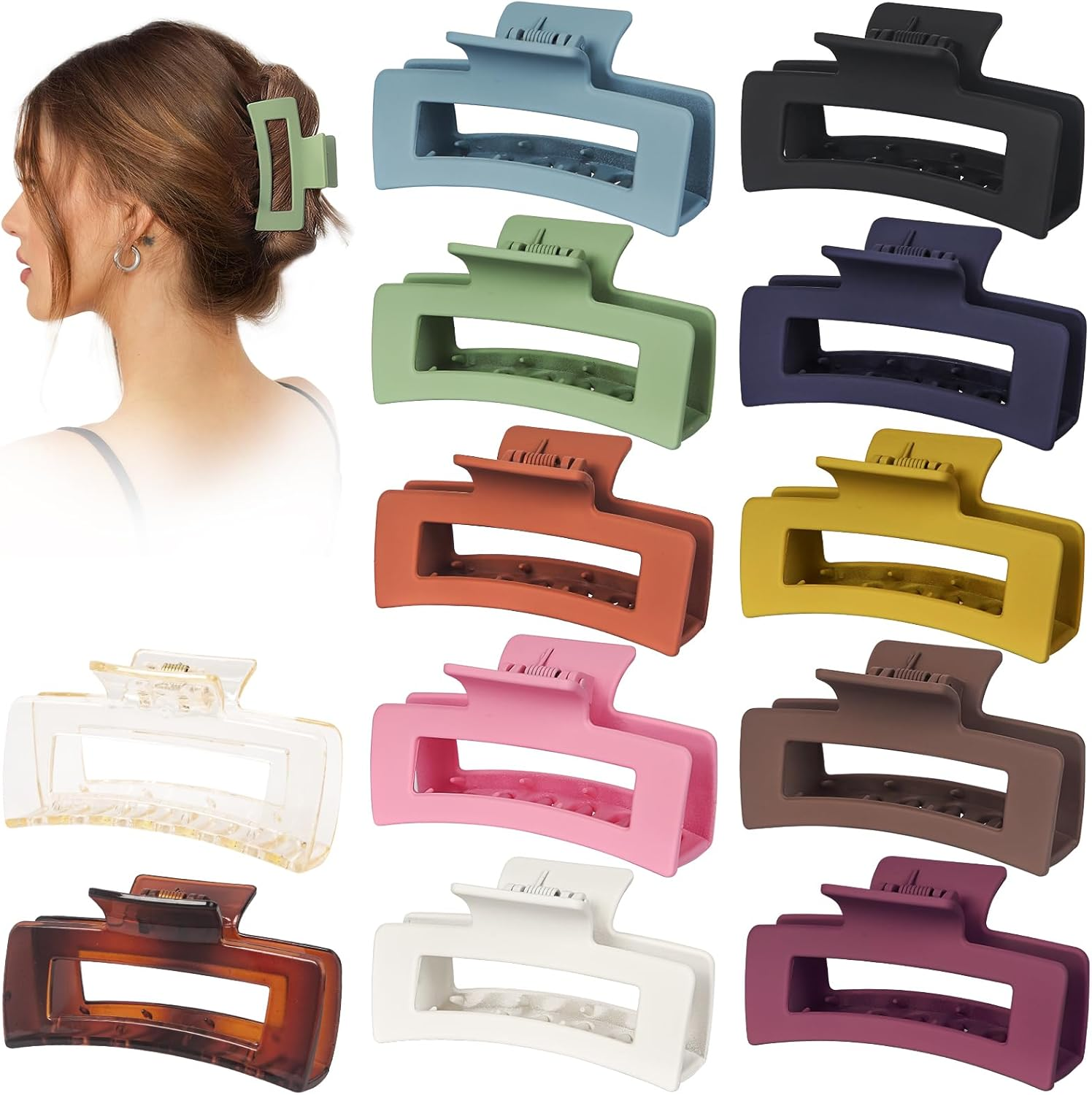 Vigorpace 12 Pack Large Hair Claw Clips for Women Thick Thin Long Hair, Square Hair Clips for Styling Accessories, Strong Hold Big Jaw Clips image number 6
