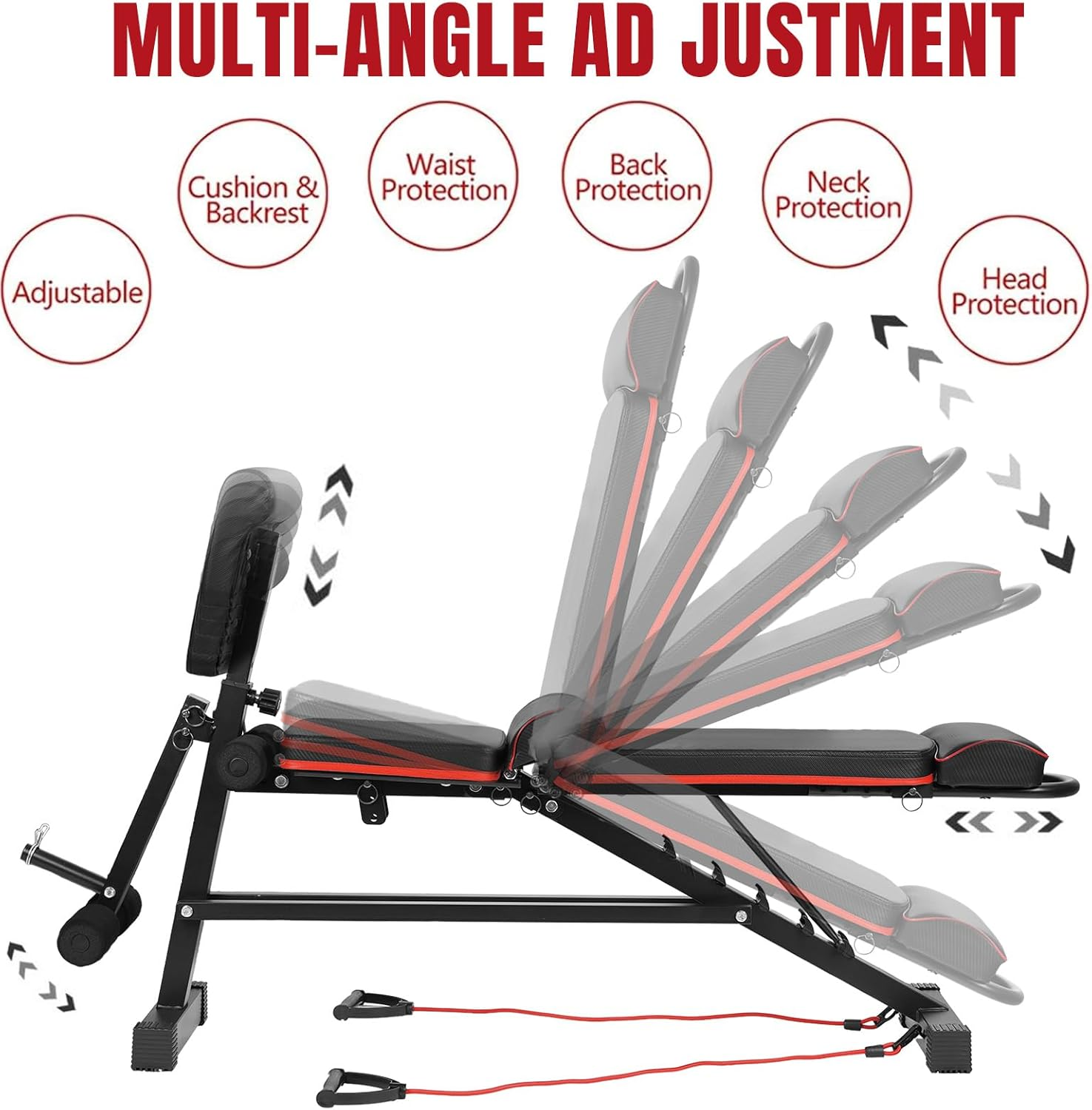 Adjustable Weight Bench, Strength Training Bench Press Foldable Sit up Incline Decline Bench for Full Body Workout image number 5