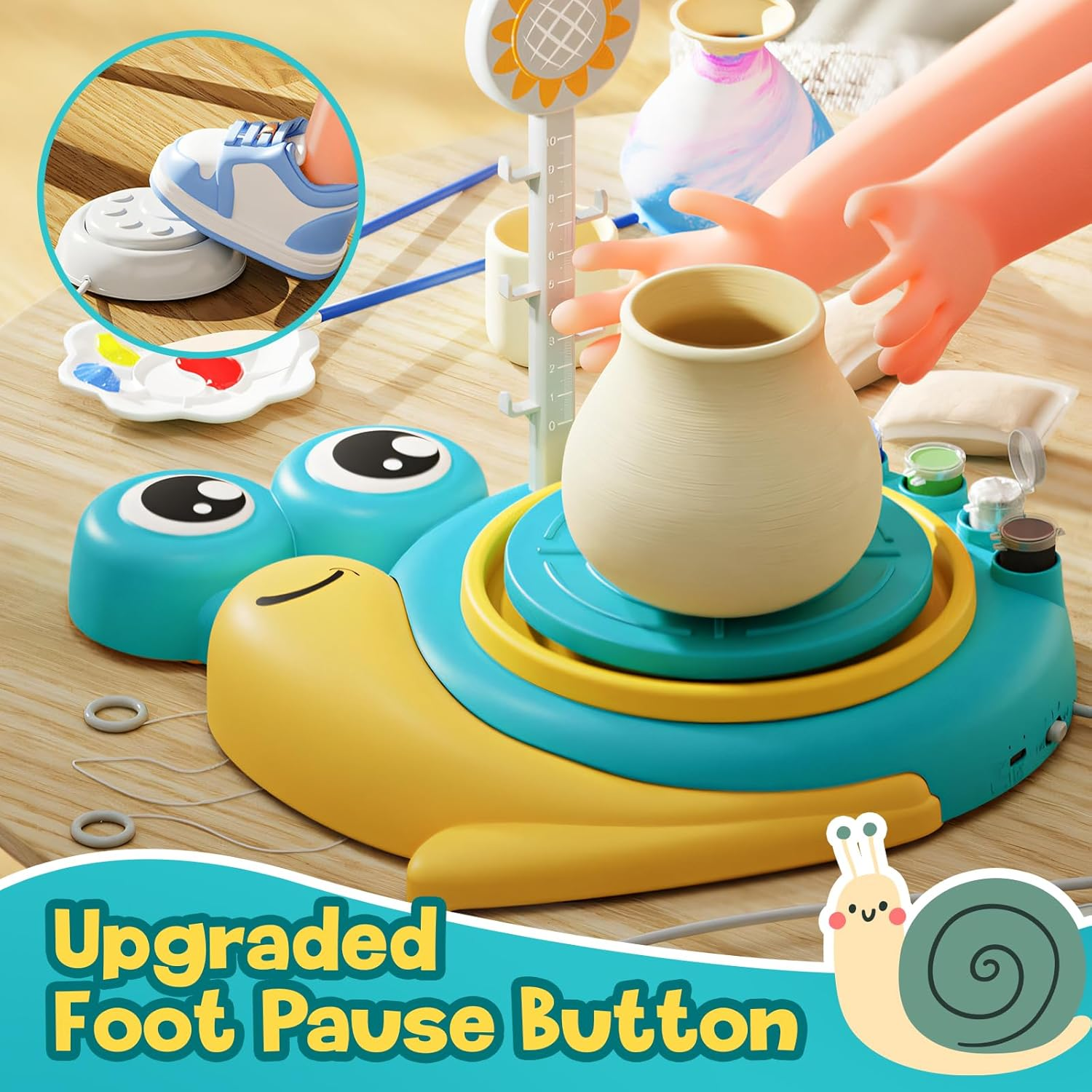 Skirfy Pottery Wheel for Kids, Kids Toys, Painting Kit-Clay Sculpting Tools, Birthday Gift Boys Girls Toy, DIY Kits Clay Maker for Beginners with 6 Packs Clays, Art&Crafts Kits for Kids Ages 8-12 image number 3