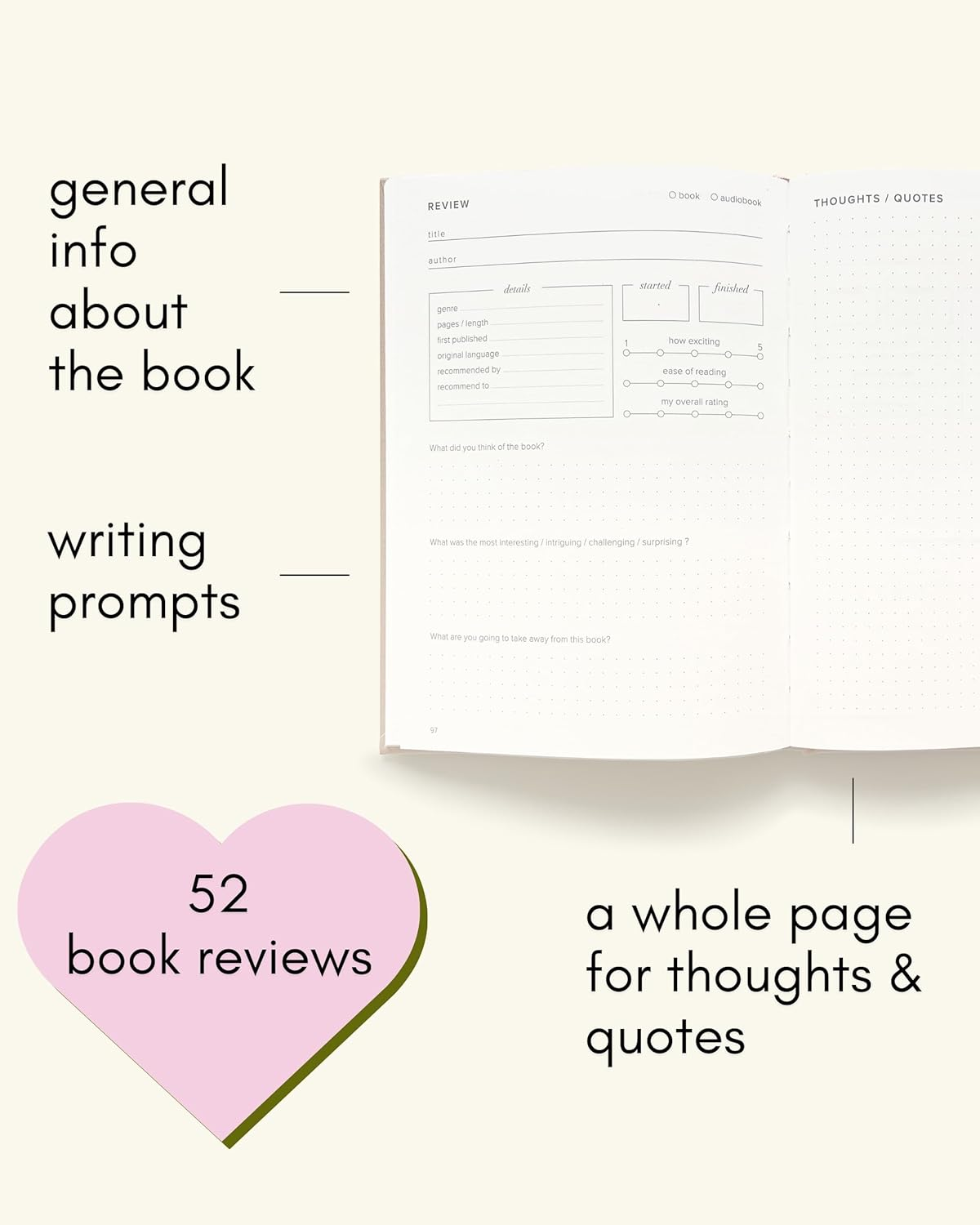 KUNITSA CO. Reading Journal. Book Journal for Book Lovers & Readers. Review and Track Your Reading (Green) - 52 Book Reviews image number 4