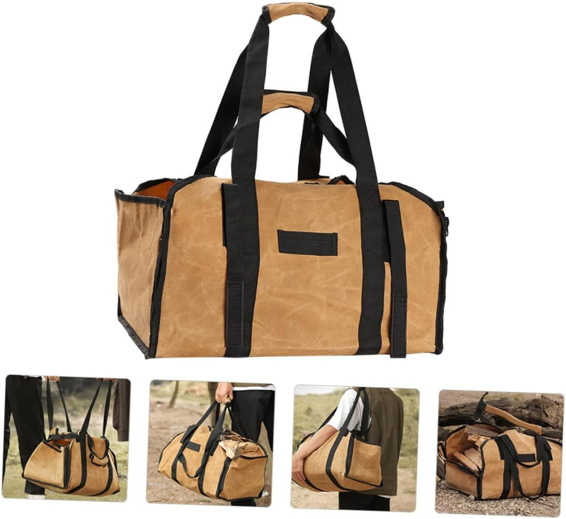 Portable Canvas Firewood Holder Bag Large Capacity Logging Tote for Camping and Bonfires Outdoor Wood Carrier Pouch for Oak and Maple Logs Heavy-Duty Storage Organizer in Khaki image number 1