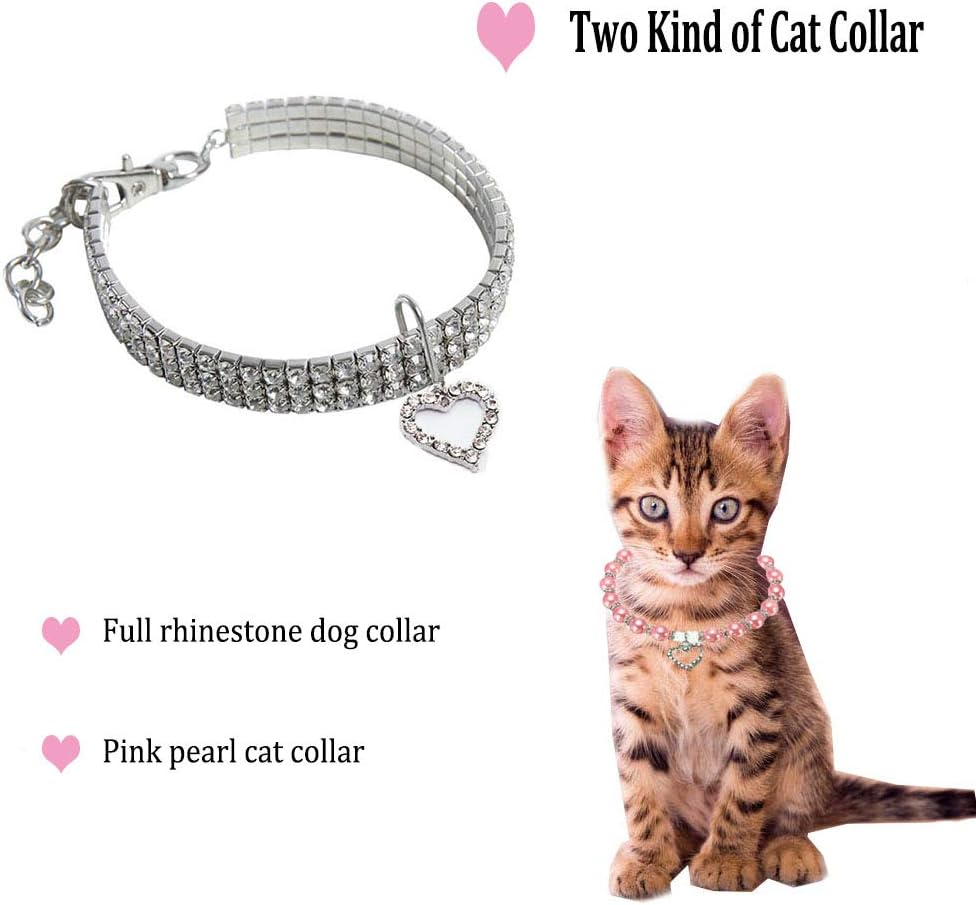 Rhinestones Dog Collar and Pearl Dog Necklace Set, Adjustable Neck Strap Bling Full Diamond Crystal Cute Pearl Dog Collar for Small Girls Cats Puppy Accessary for Wedding Birthday Party (4Pcs) - L image number 7